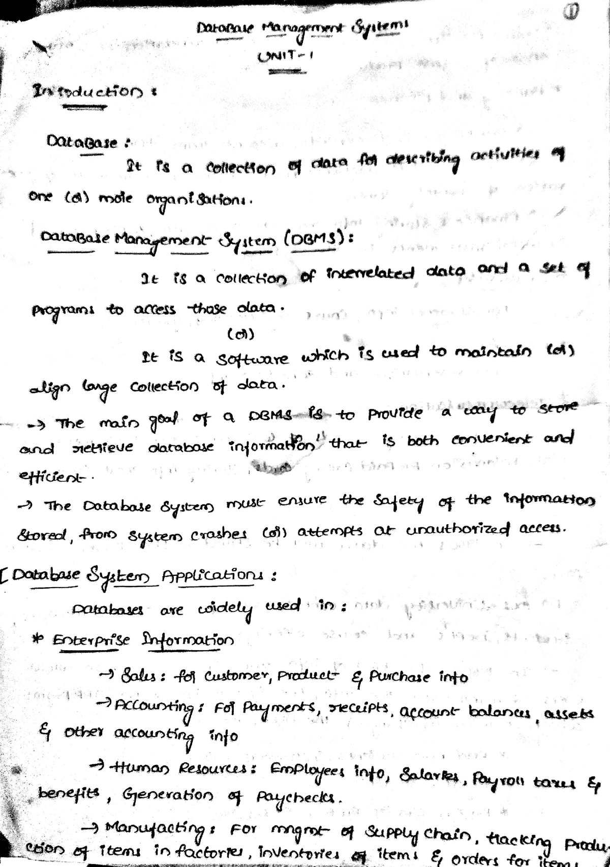 DBMS UNIT-1 written notes - Database Management Systems - Studocu