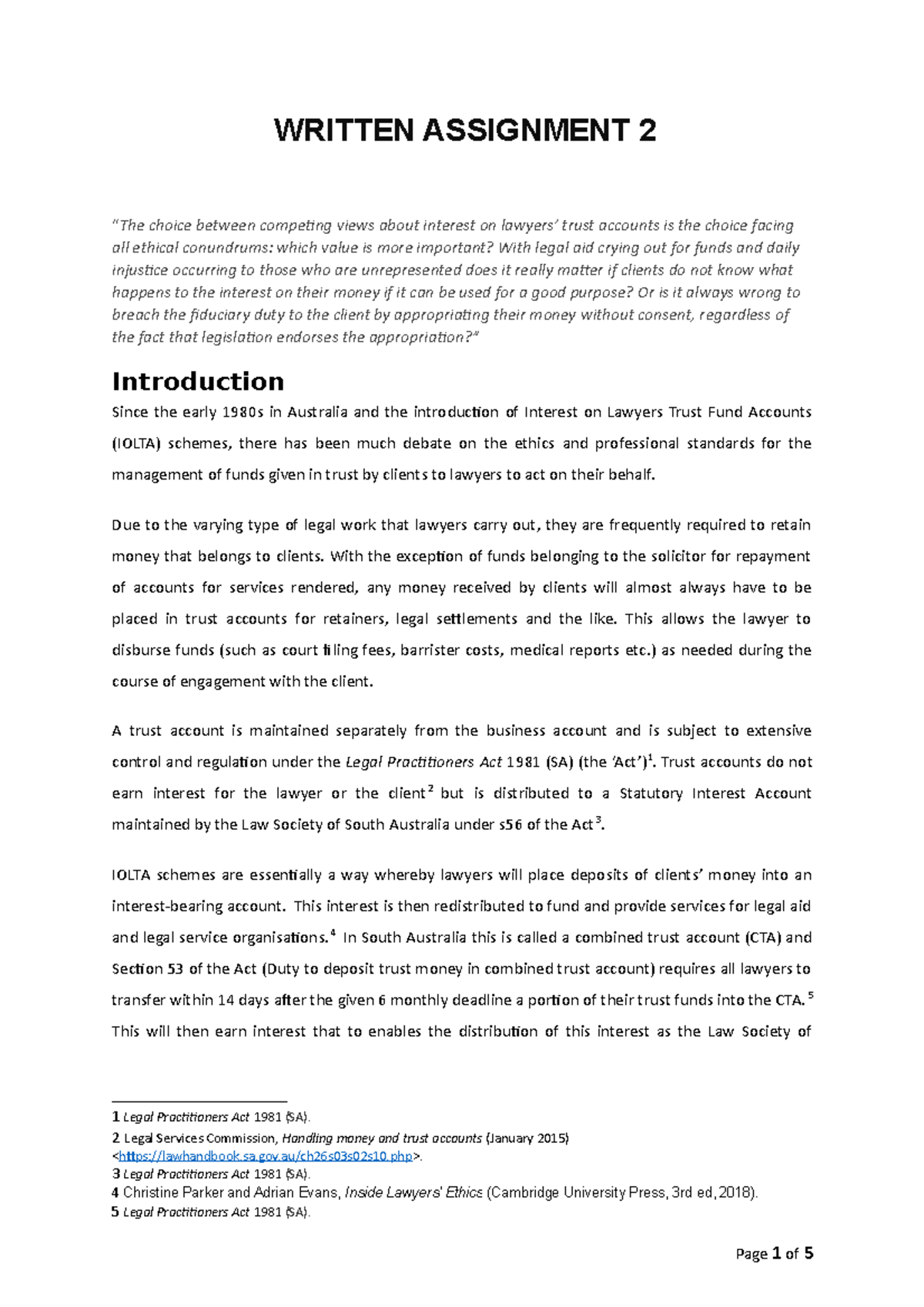 Lawyers Ethics and Society Written Assignment 2 with Example Answers WRITTEN ASSIGNMENT 2