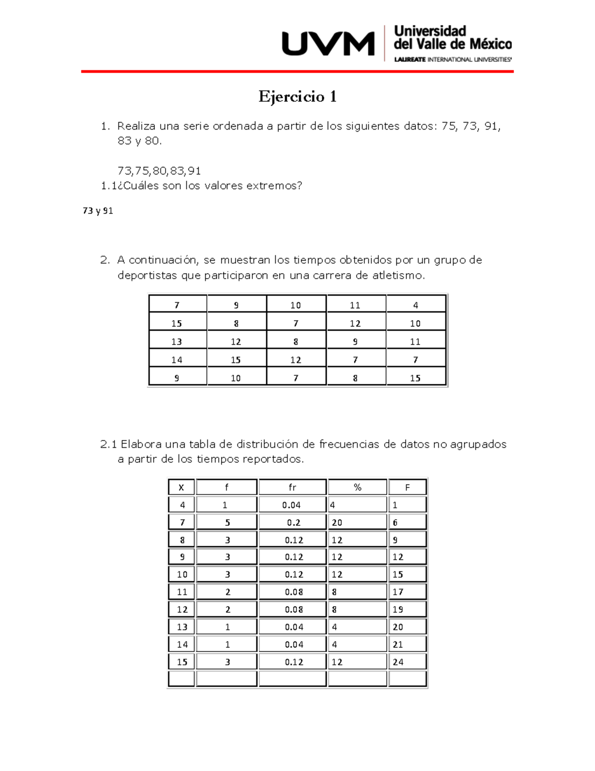 A3 AHG Estadística Actividad 3 Ejercicio 1 Realiza una serie ordenada a partir de los