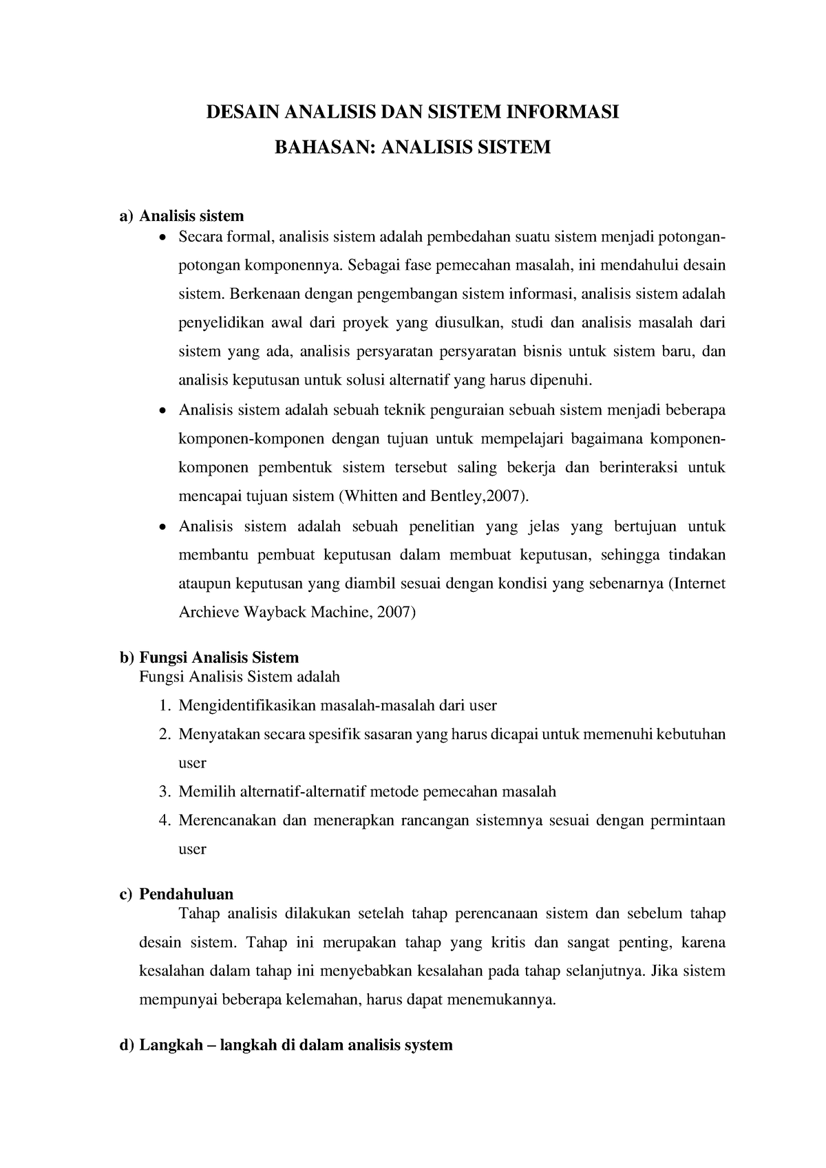 Desain Analisis DAN Sistem Informasi- Analisis Sistem - DESAIN ANALISIS ...