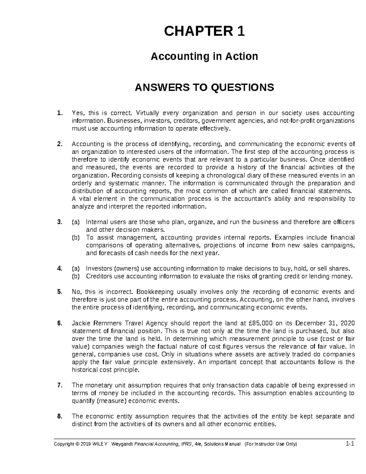Ch01 - 과제 솔루션 - CHAPTER 1 Accounting in Action ANSWERS TO QUESTIONS 1 ...