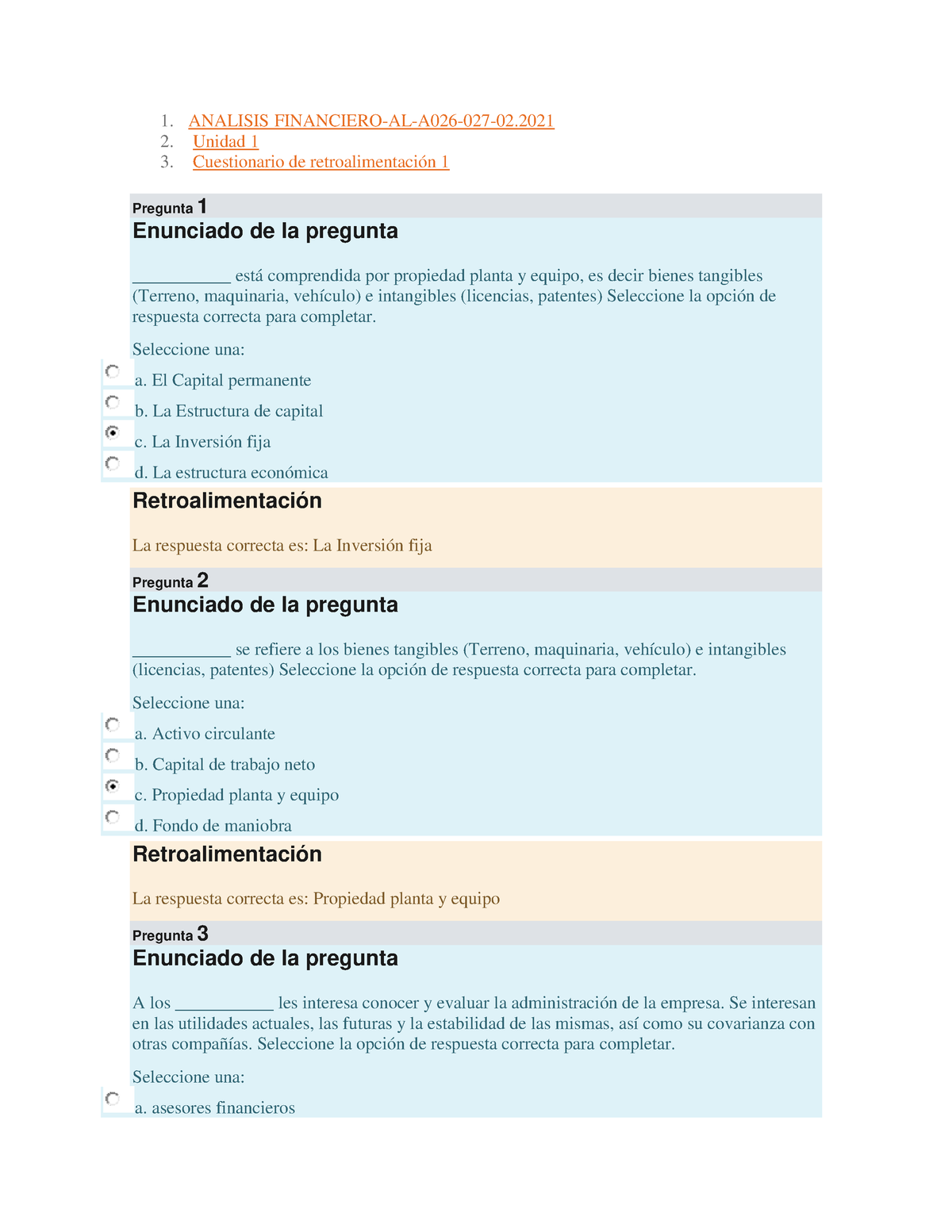 Cuestionario 1 Calificado Analisis Financiera Unidad 1 - 1. ANALISIS ...