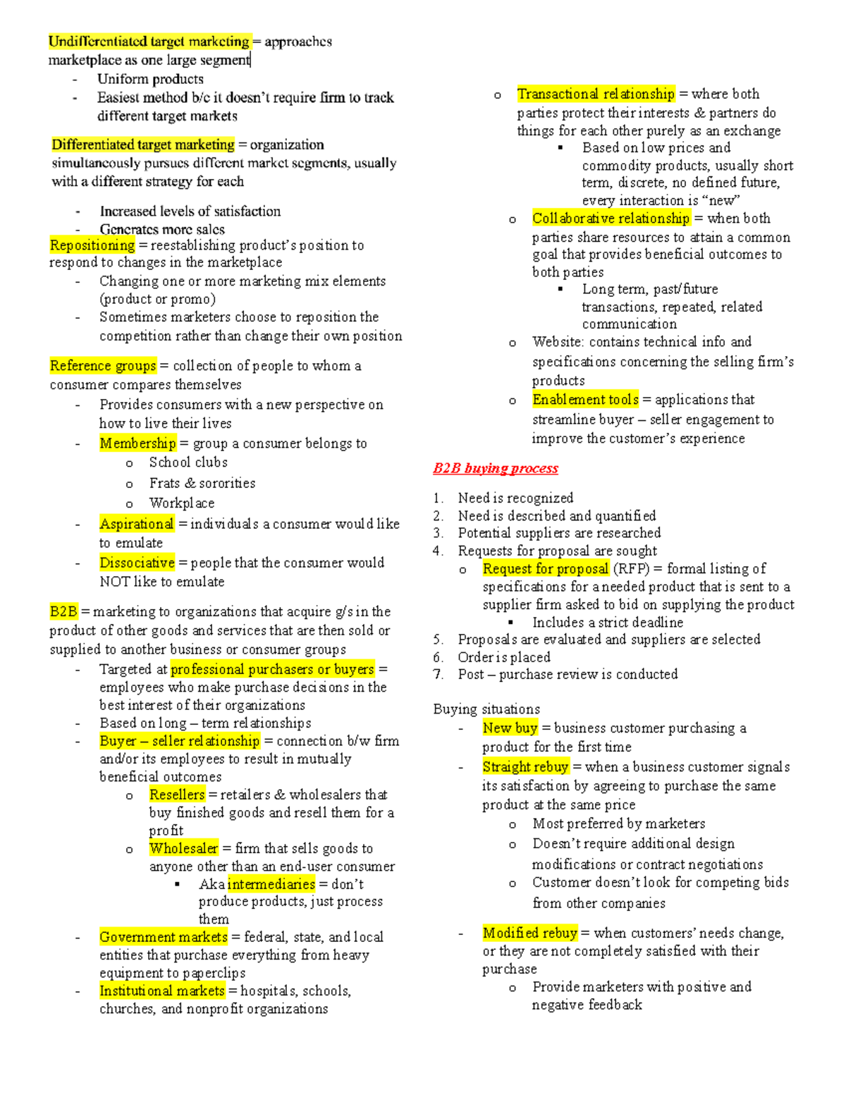 MRKT101 Exam 2 Review 2021-1 - Repositioning = reestablishing product’s ...