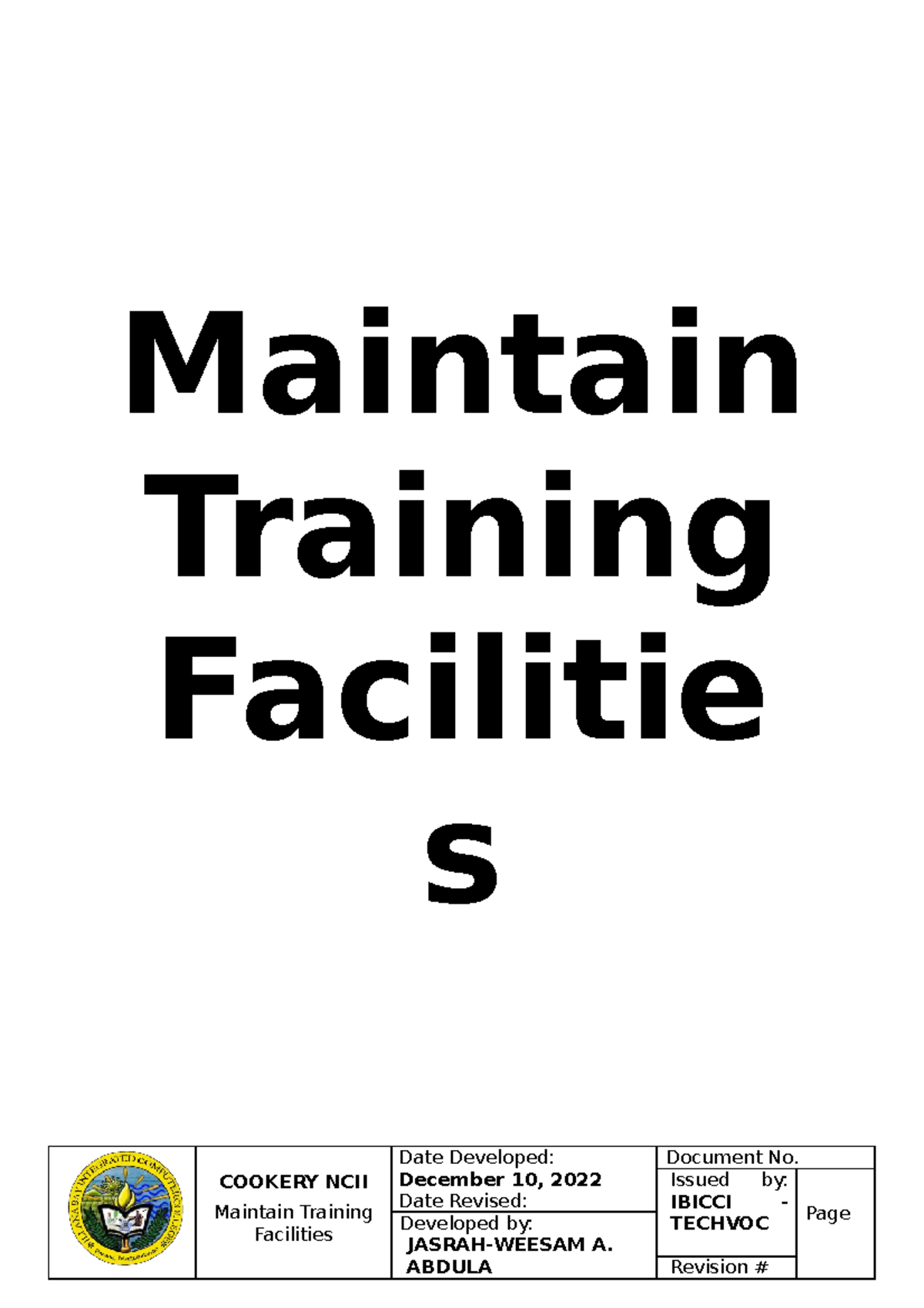 maintain-training-facilities-cookery-maintain-training-facilitie-s