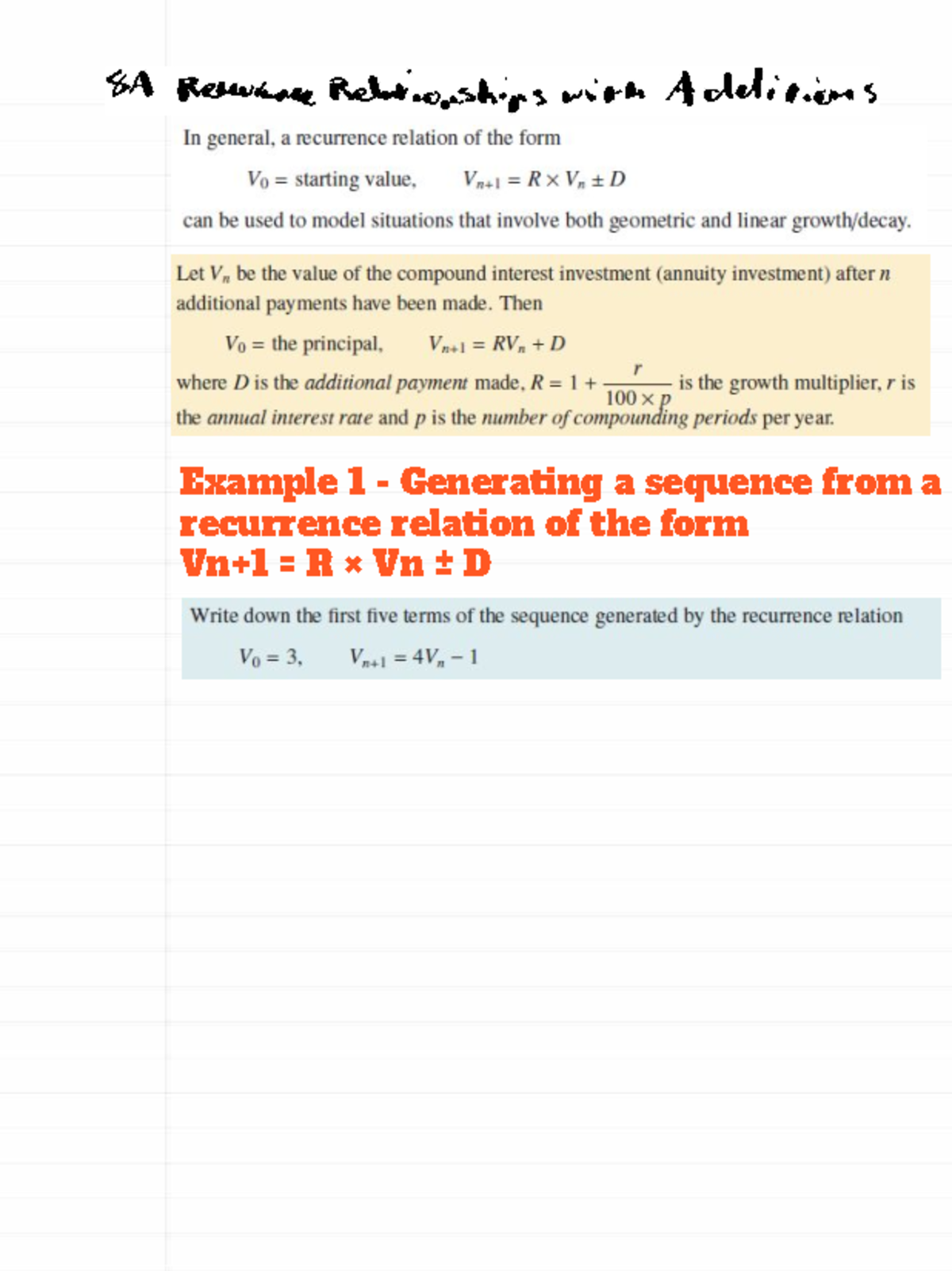 A - Recurrence Relations Questions - Example 1 - Generating a sequence ...