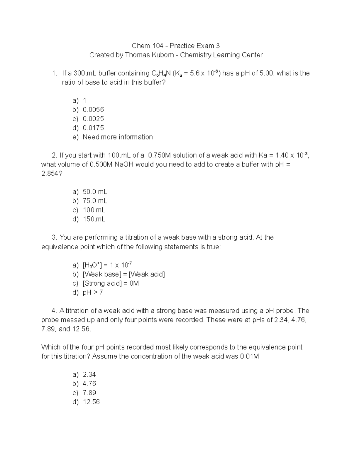 104 Exam 3 Tom Blank - Chem 104 - Practice Exam 3 Created By Thomas ...