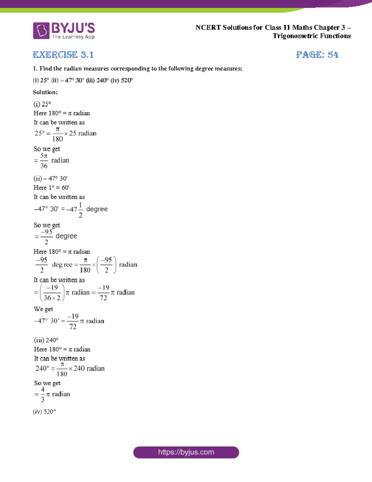 Ncert Solutions for Class 11 Maths Chapter 3 Trigonometric Functions ...