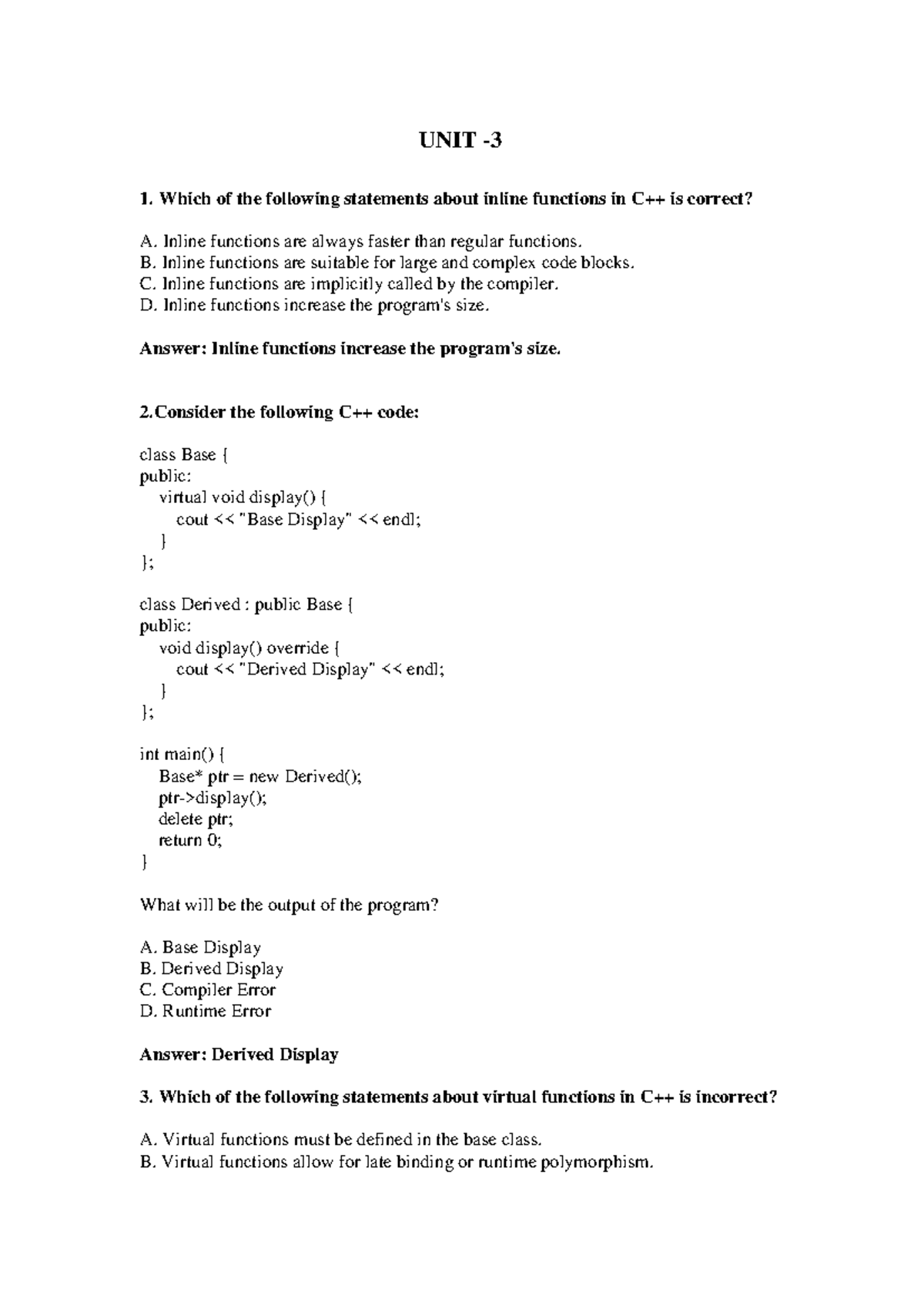 Oodpppp - UNIT - 3 1. Which of the following statements about inline ...