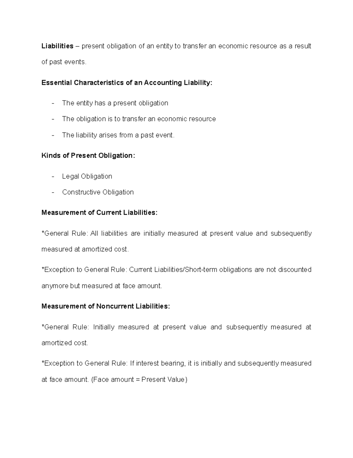 Liabilities Notes and Definitions - Liabilities – present obligation of ...