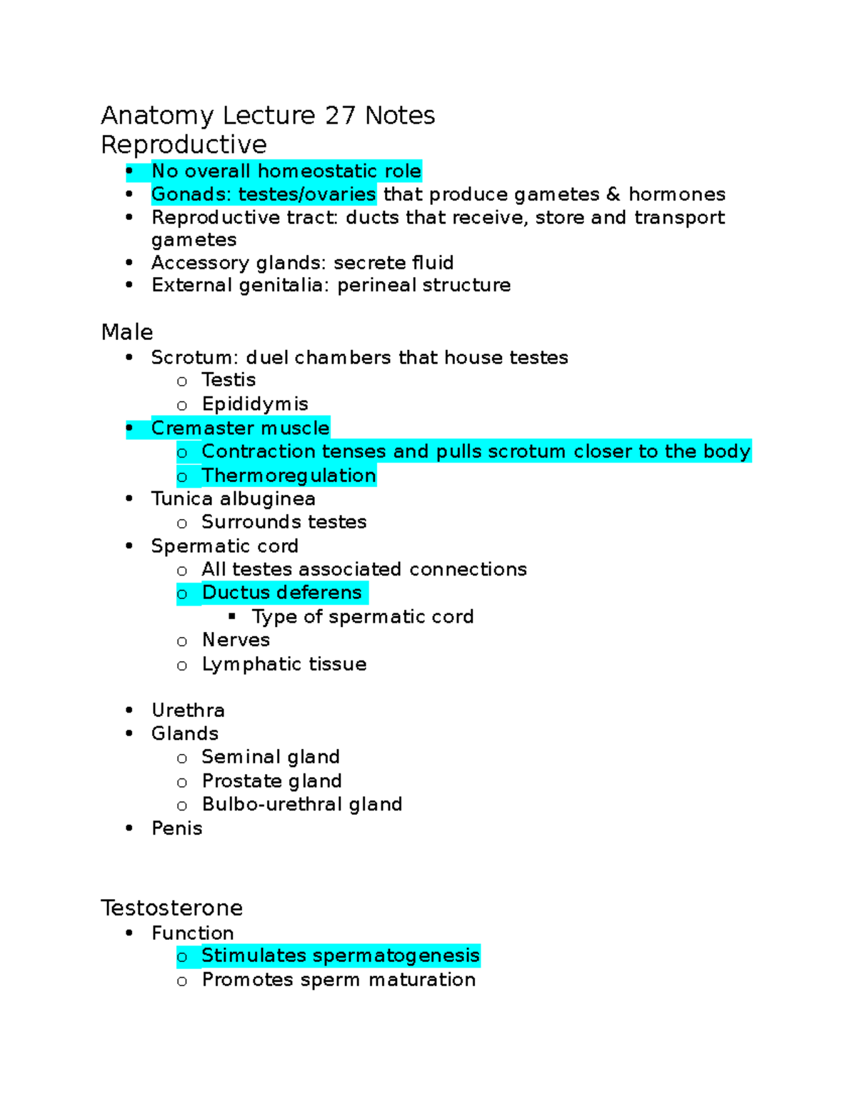 Human Anatomy Chapter 27 Notes - Anatomy Lecture 27 Notes Reproductive ...