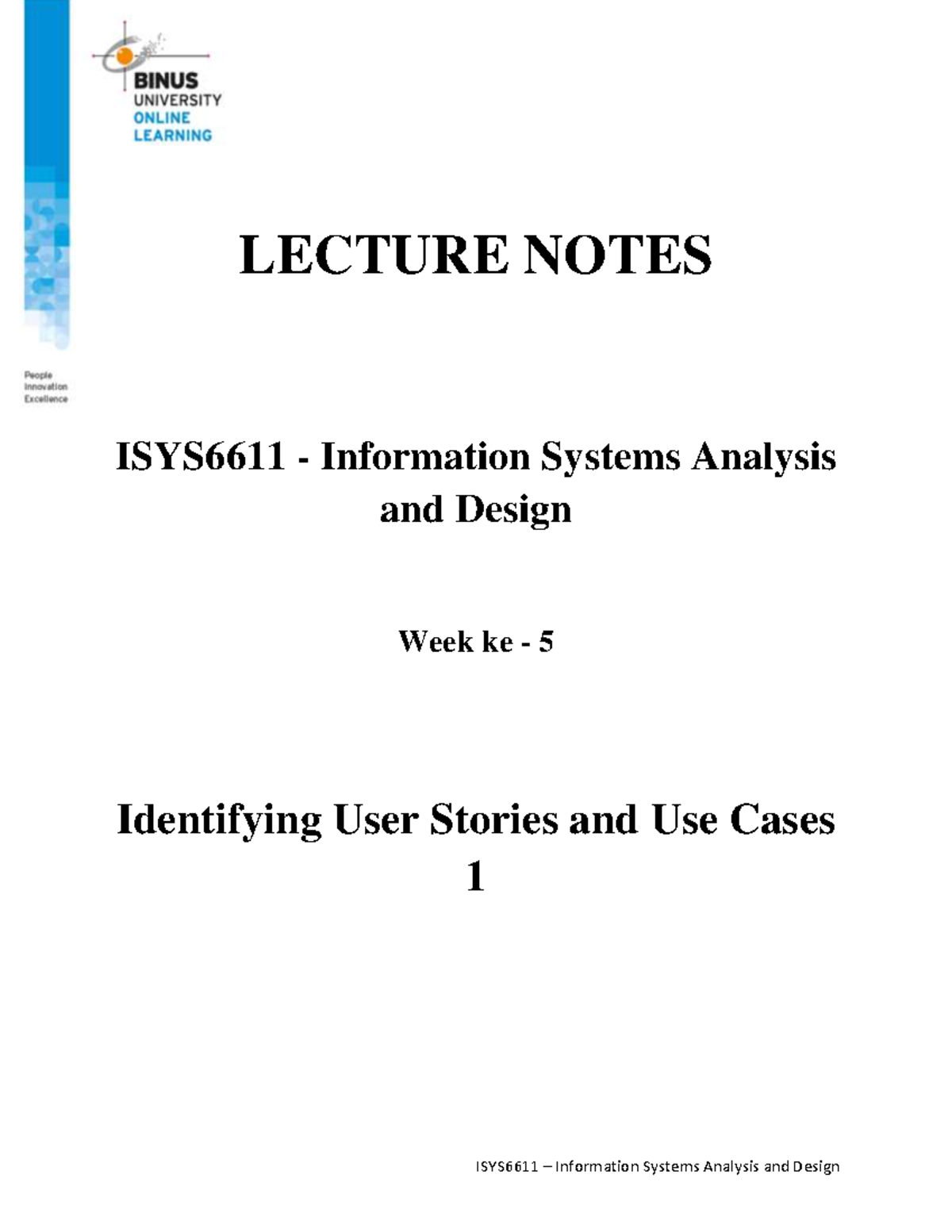 20220212095947 Lecturer Notes - Week 5 - LECTURE NOTES ISYS6611 ...