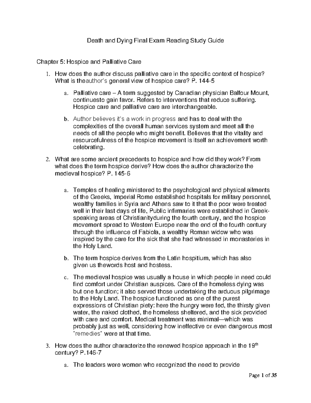 Reading Study Guide Final copy - Death and Dying Final Exam Reading ...
