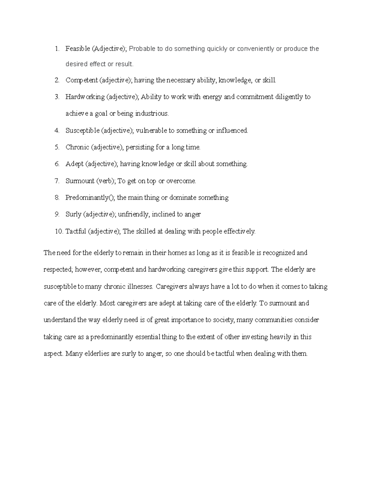 10 word vocabulary for the entire course - Feasible (Adjective ...