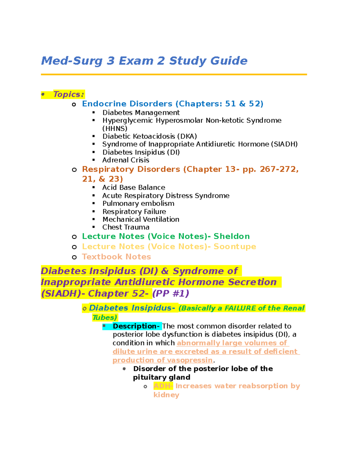 MS3-Exam 2 Notes - Med-Surg 3 Exam 2 Study Guide Topics: O Endocrine ...