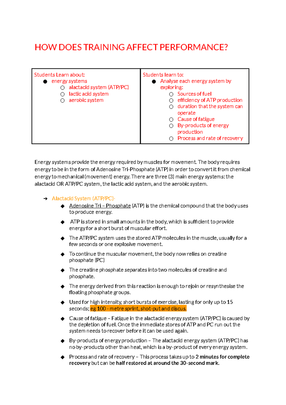 CORE 2 How does training affect perfomance - HOW DOES TRAINING AFFECT ...