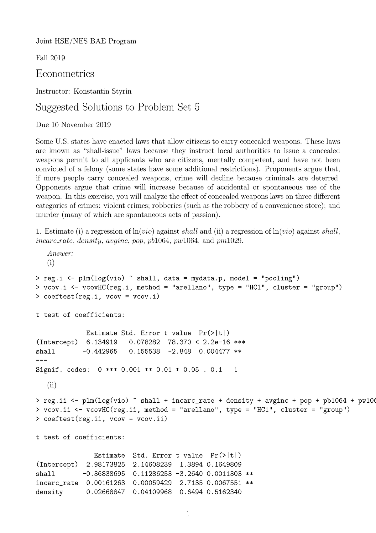 Problem Set 5 Solutions - Joint HSE/NES BAE Program Fall 2019 ...