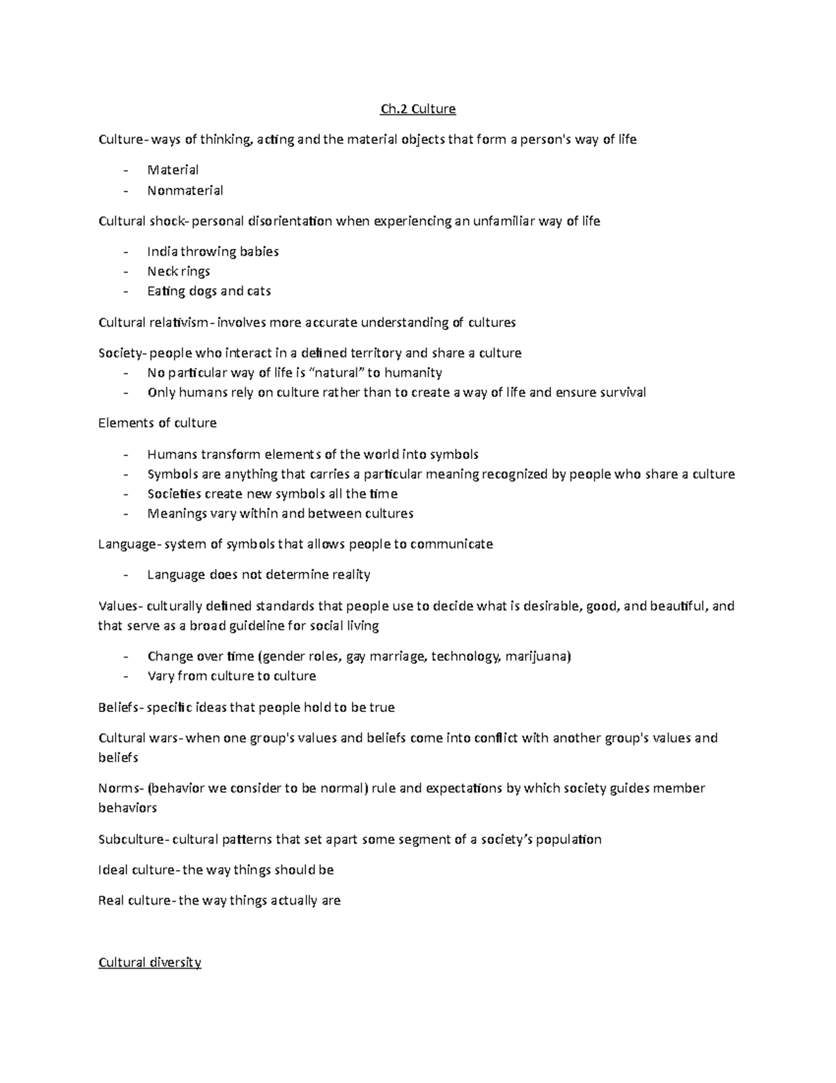 Sociology ch 2 - Ch Culture Culture- ways of thinking, acting and the ...