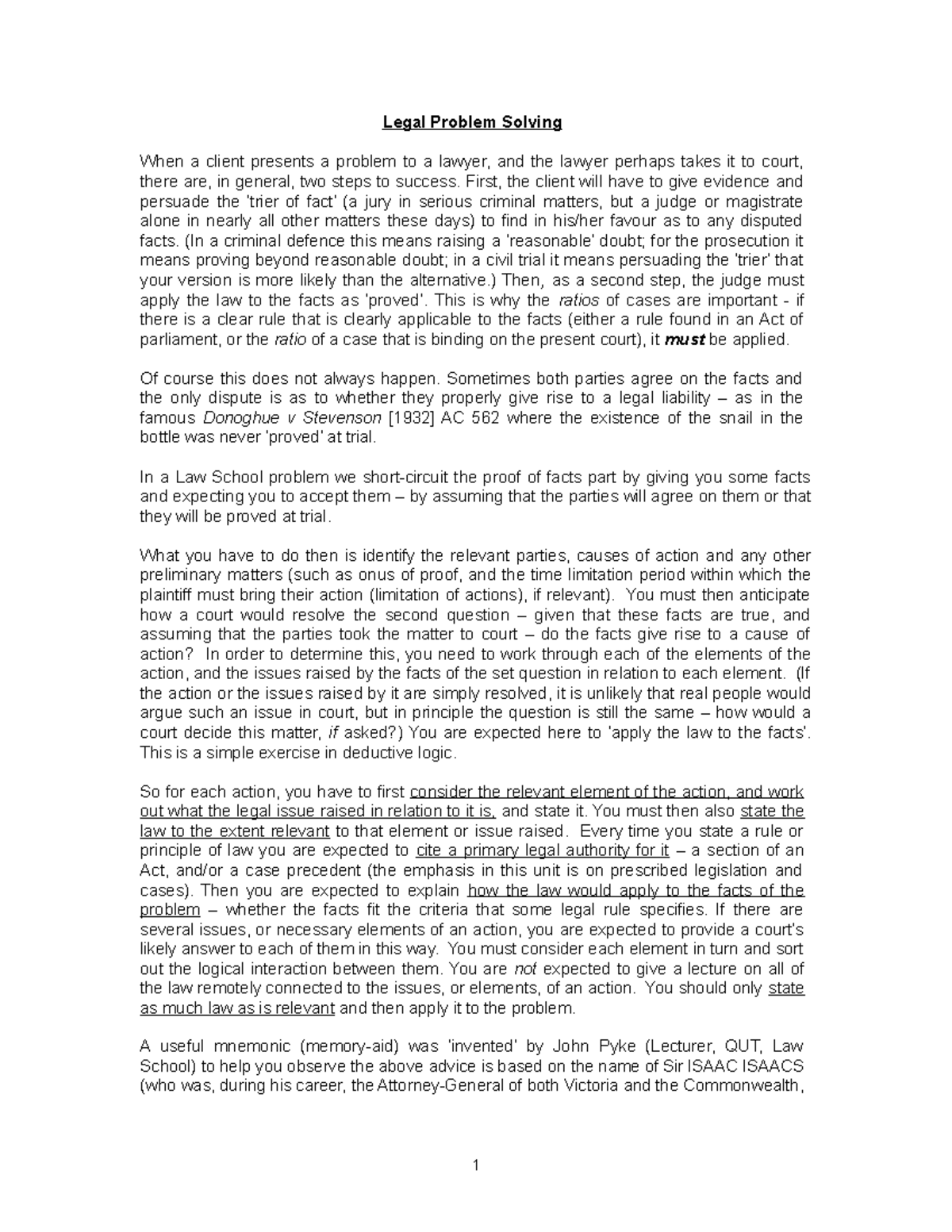 IsaacsGuideWriting - Legal Problem Solving When a client presents a ...