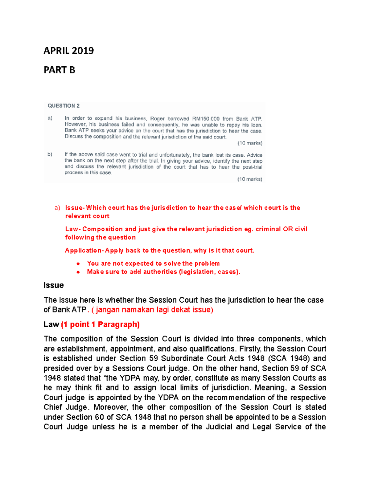 Tutorial LAW033 - Hhhh - APRIL 2019 PART B A) Issue- Which Court Has ...