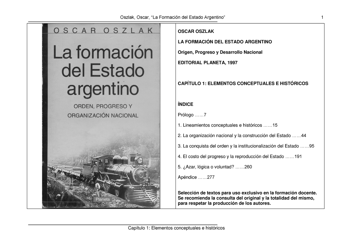 Oszlak- Formación Del Estado Argentino - OSCAR OSZLAK LA FORMACIÓN DEL ...