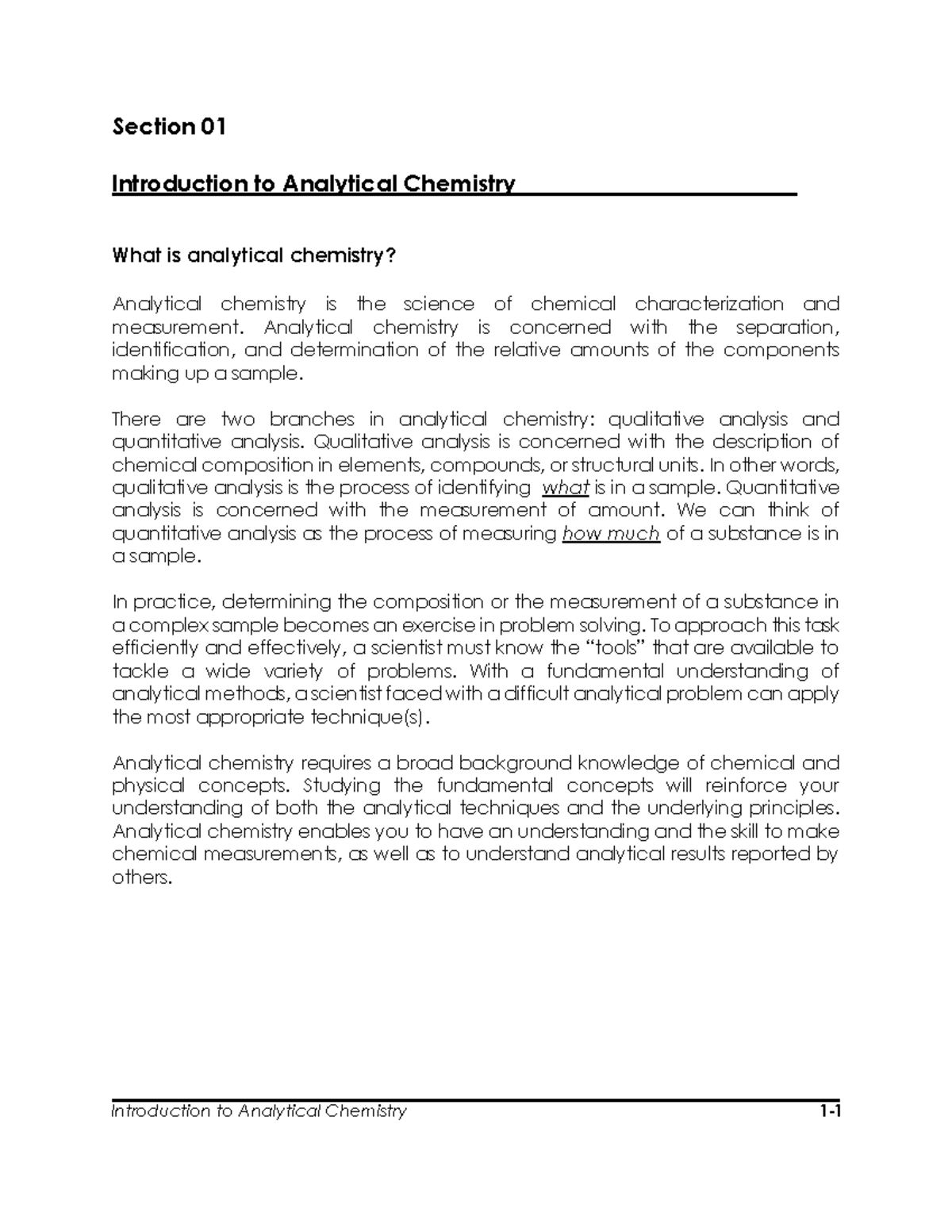 Chem 220 Course Notes - Section 1 - Introduction to Analytical ...