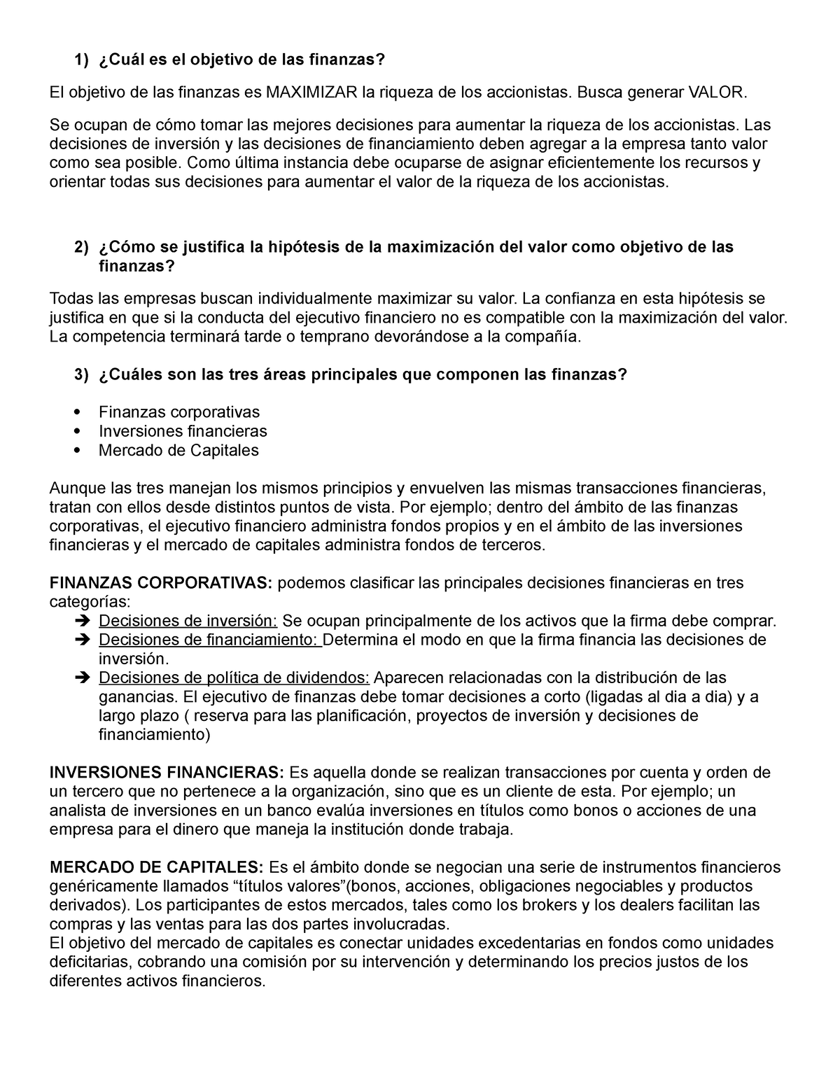 Cuestionario 1ER. Parcial - ¿Cuál Es El Objetivo De Las Finanzas? El ...