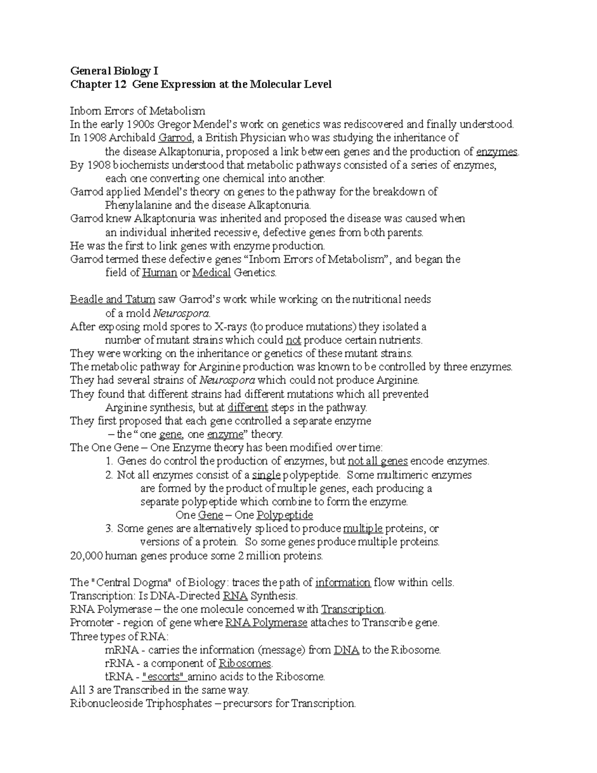 Chapter 12 Answers - General Biology I Chapter 12 Gene Expression at ...