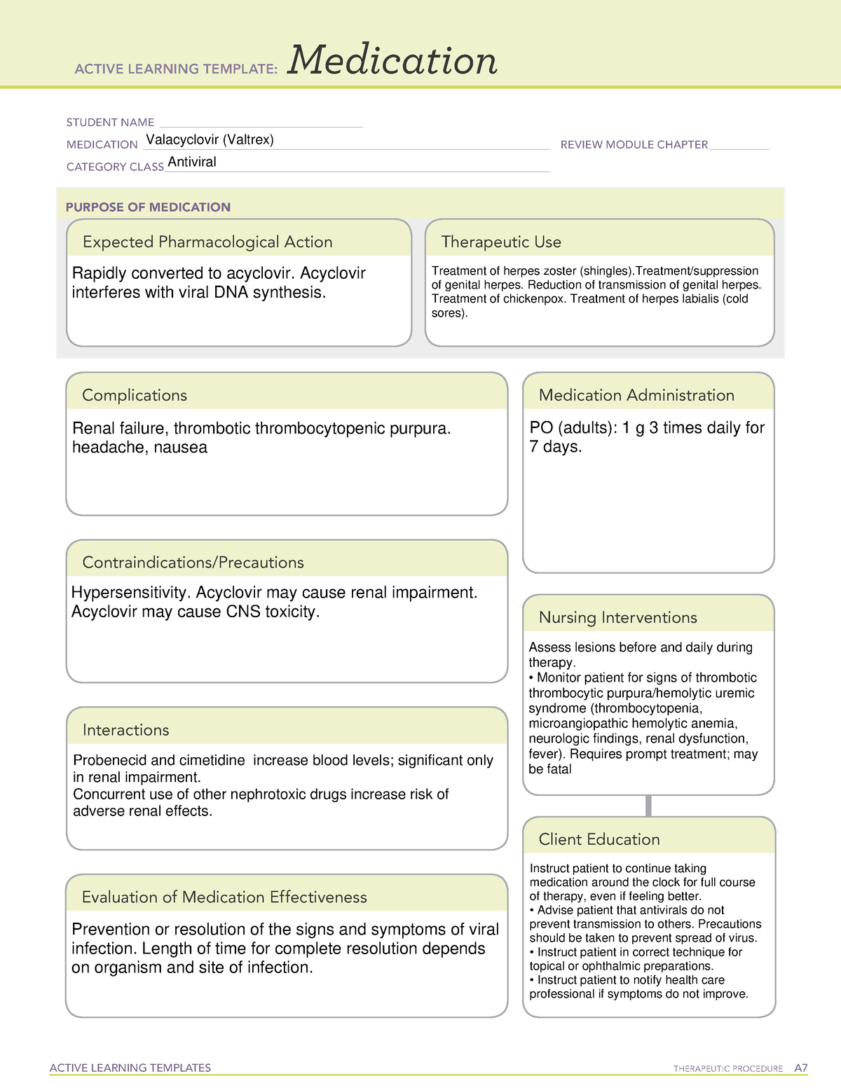 Active Learning Template medication Valacyclovir - ACTIVE LEARNING ...