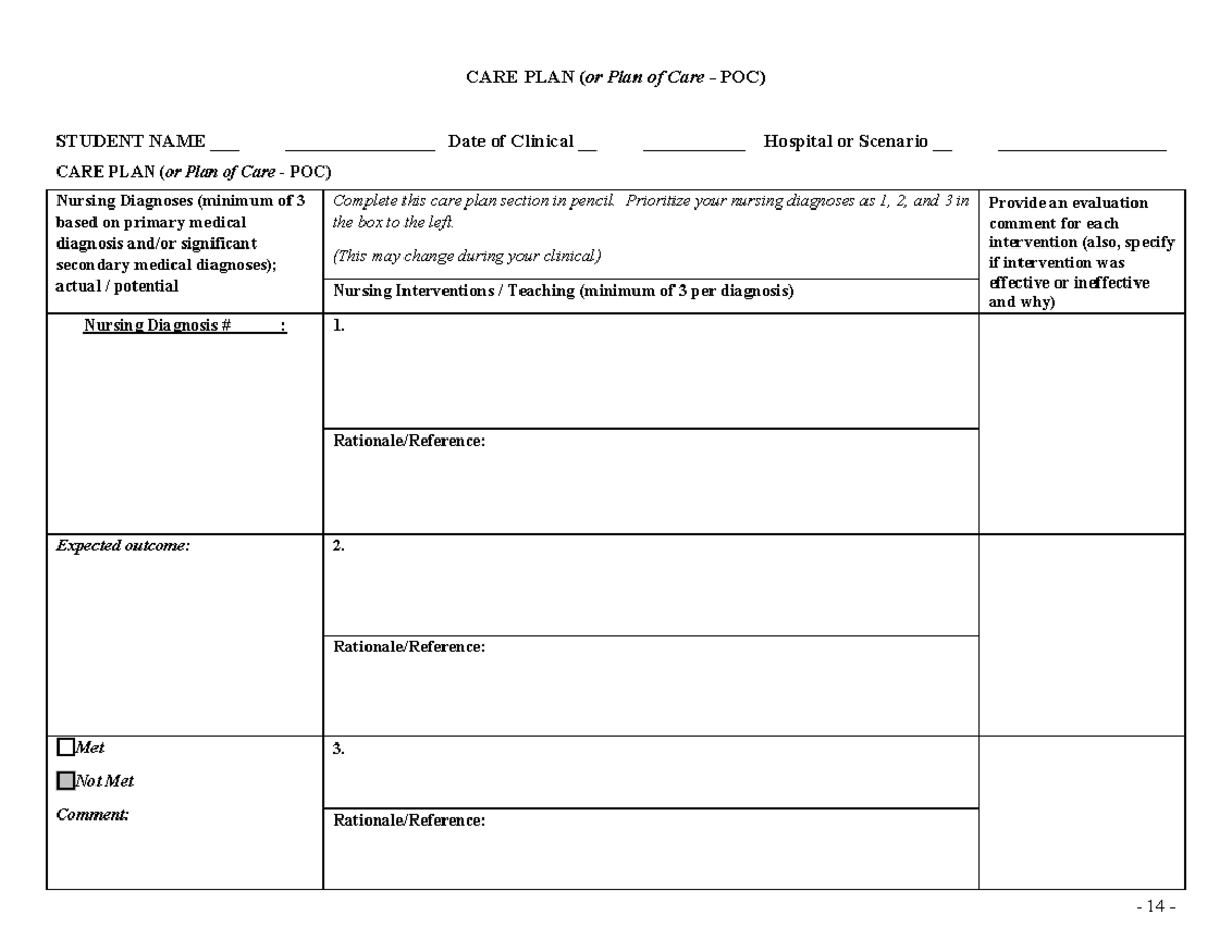 Blank Care Plan Document - Nur 1118 - Mgccc - Studocu