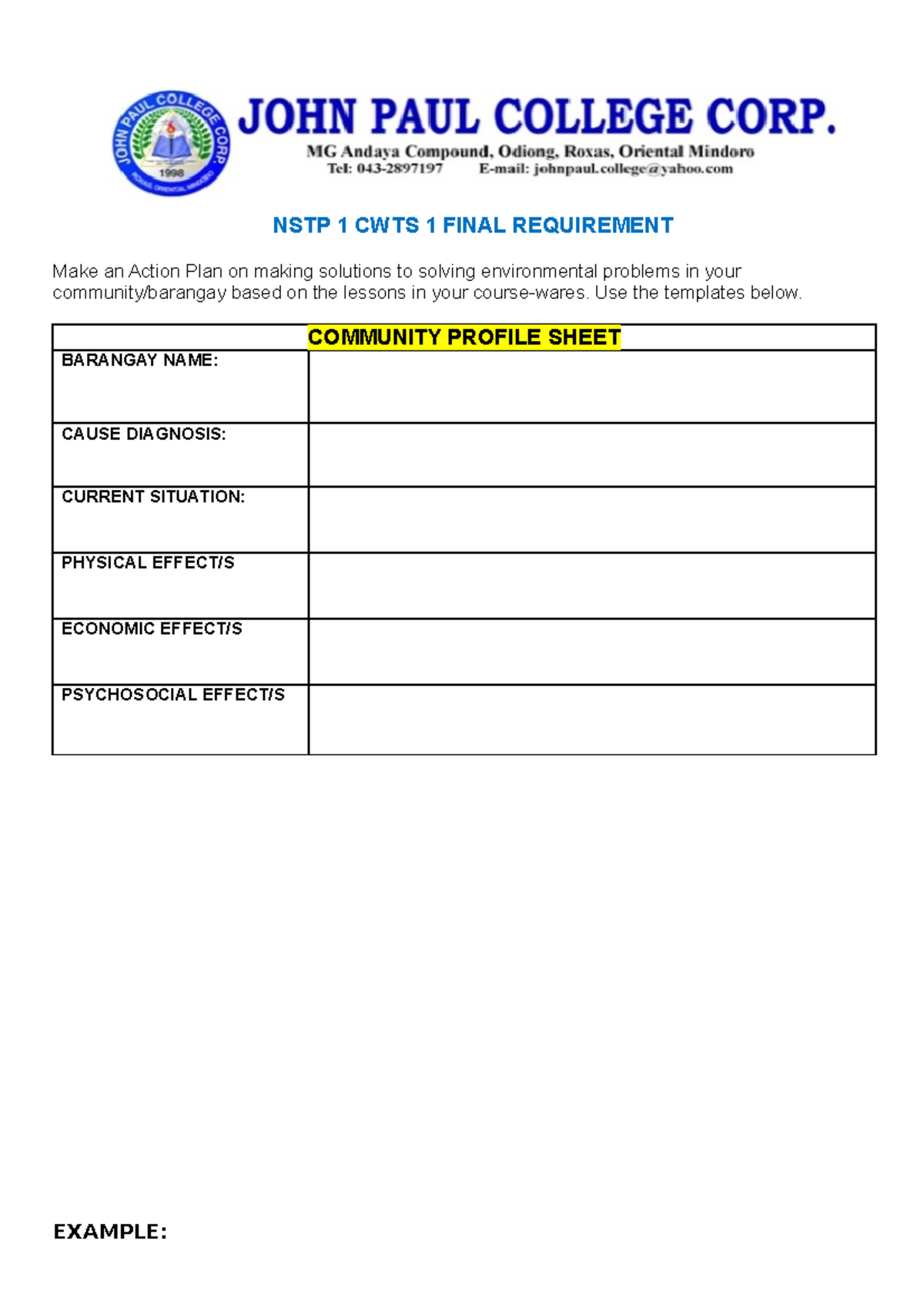 CWTS Final Requirement - Criminology - NSTP 1 CWTS 1 FINAL REQUIREMENT ...