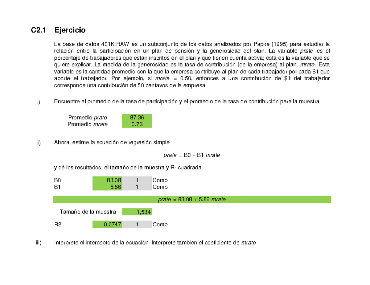 Wooldridge C2 - C2 Ejercicio i) 87. 0. ii) B0 83 1 Comp B1 5 1 Comp 1 ...