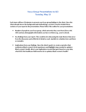 Focus Group Timeline - Focus Group/Interview Timeline Spring 2022 ...