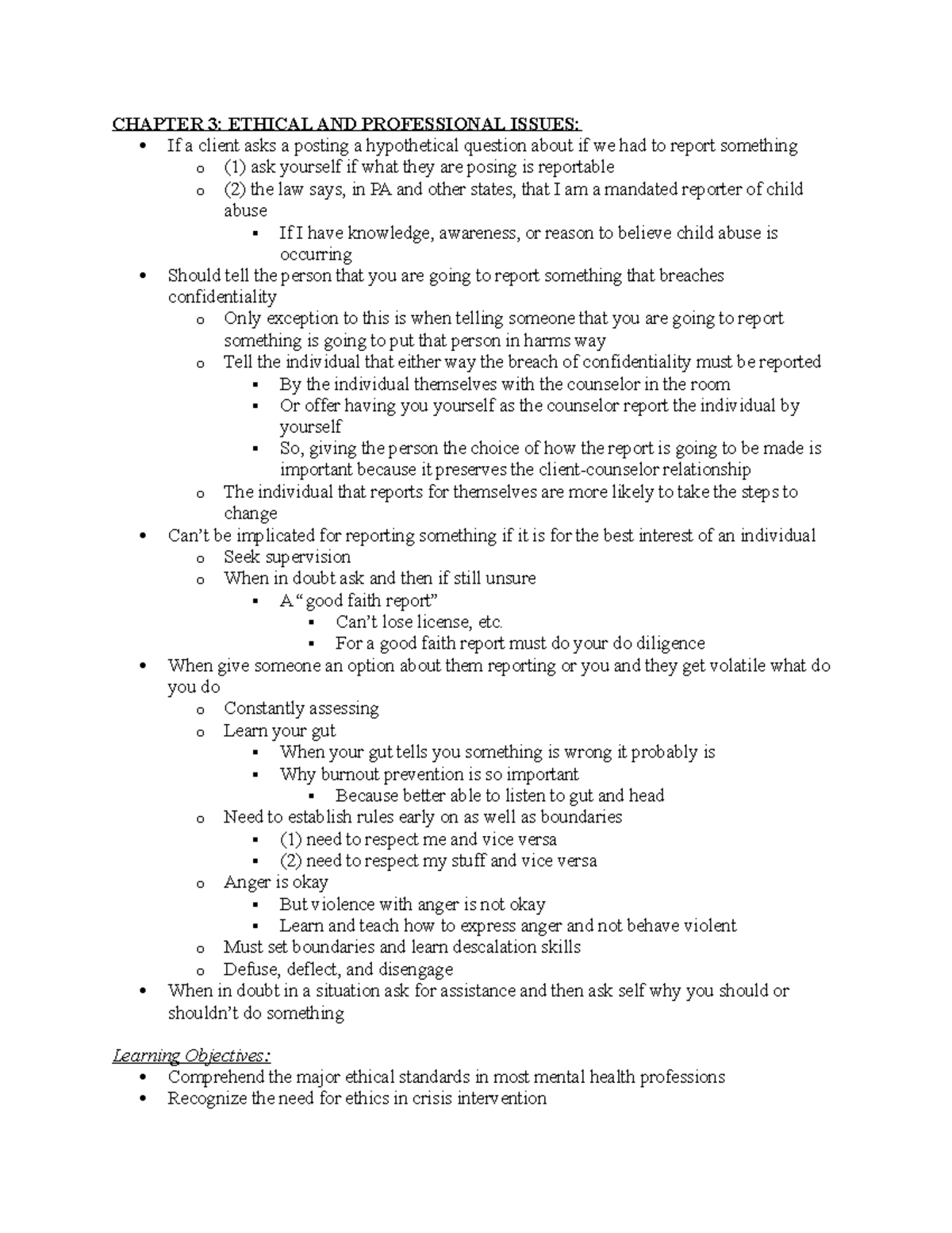 Chapter 3 - CHAPTER 3: ETHICAL AND PROFESSIONAL ISSUES: If a client ...