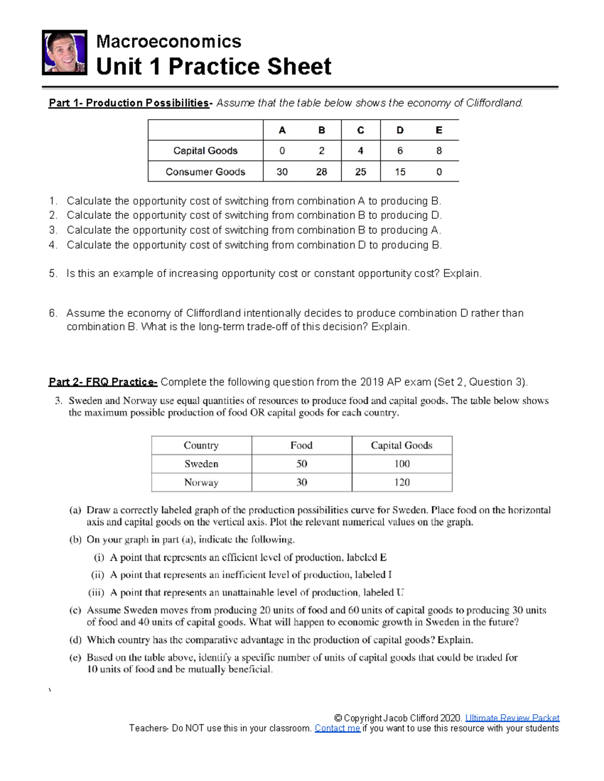 Macro Unit 1Practice Sheet - Macroeconomics Unit 1 Practice Sheet Part ...