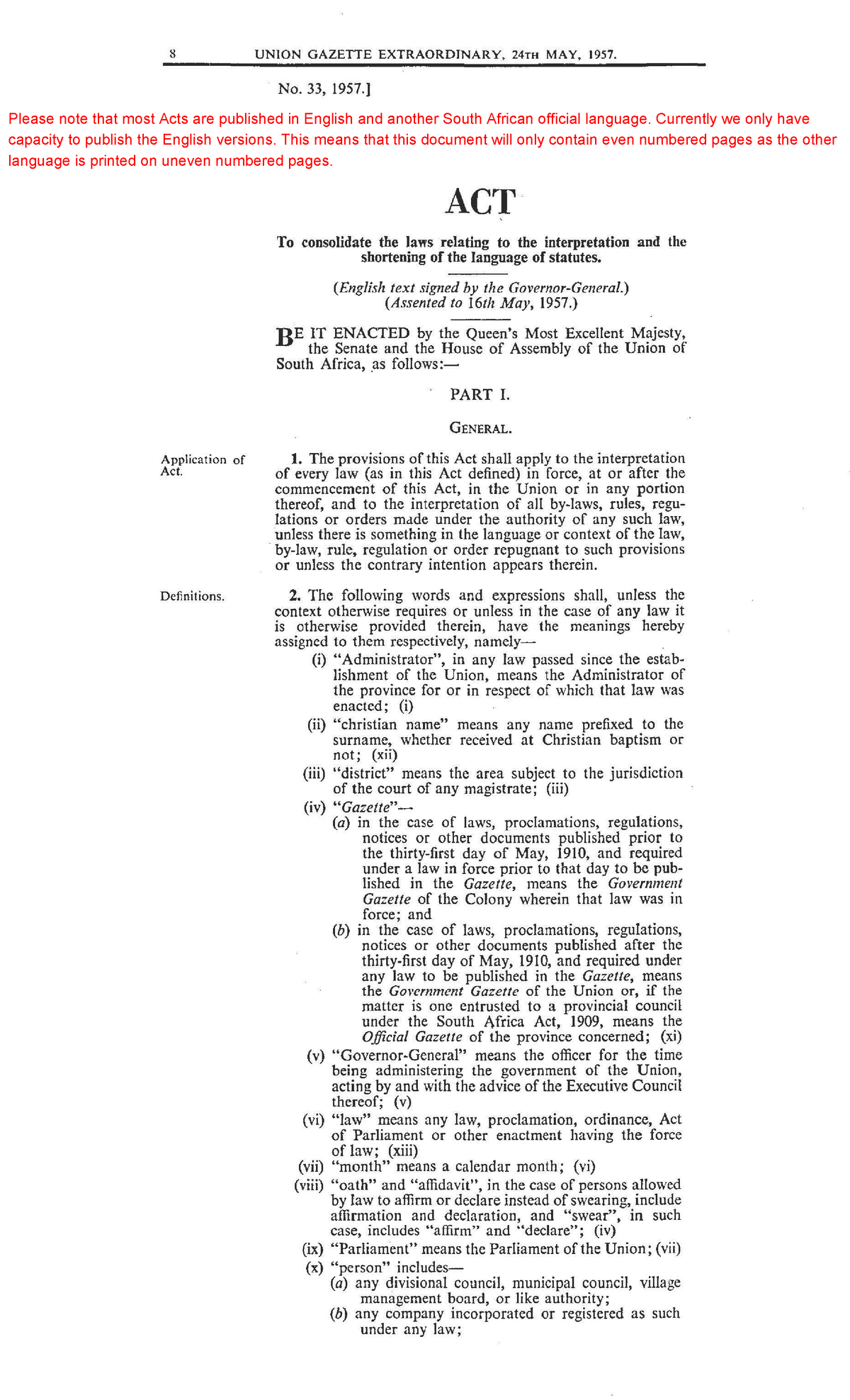 act-33-1957-interpretation-act-union-gazette-extraordinary-24th-may