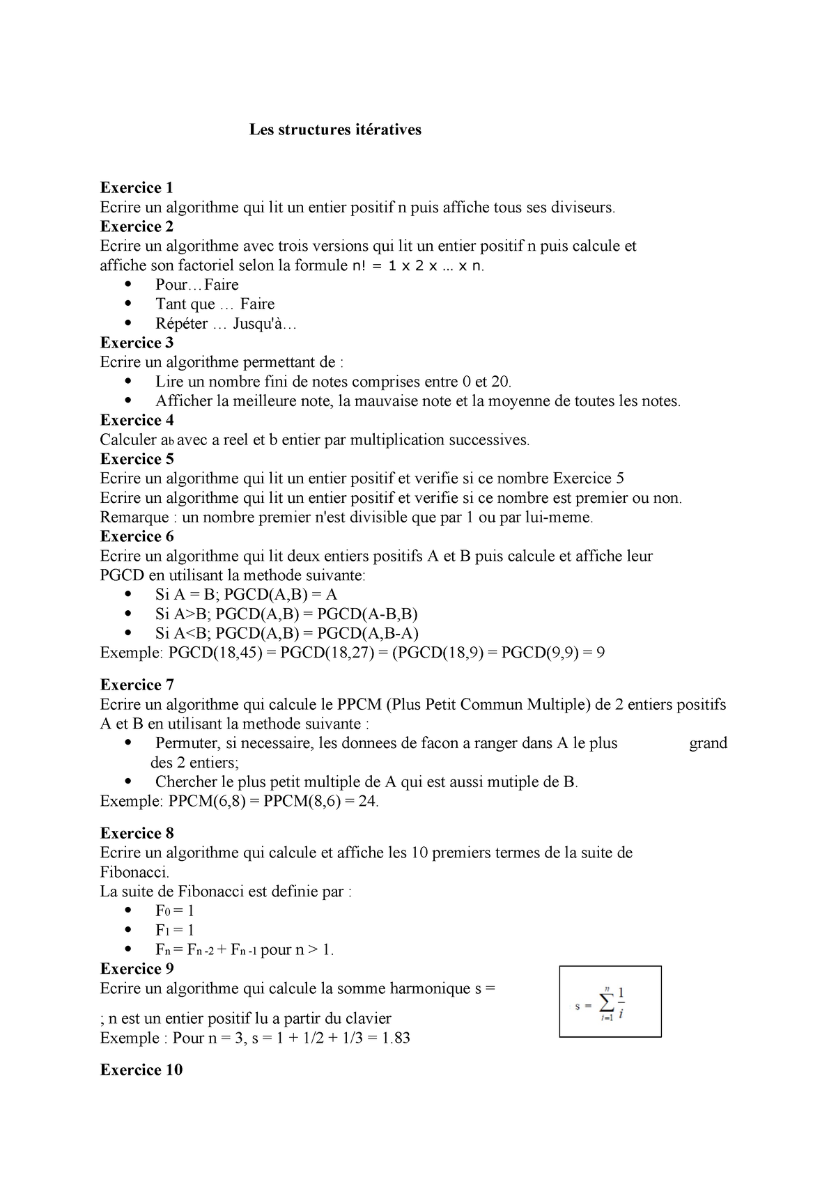 Boucles 0 - Les Structures Itératives Exercice 1 Ecrire Un Algorithme ...