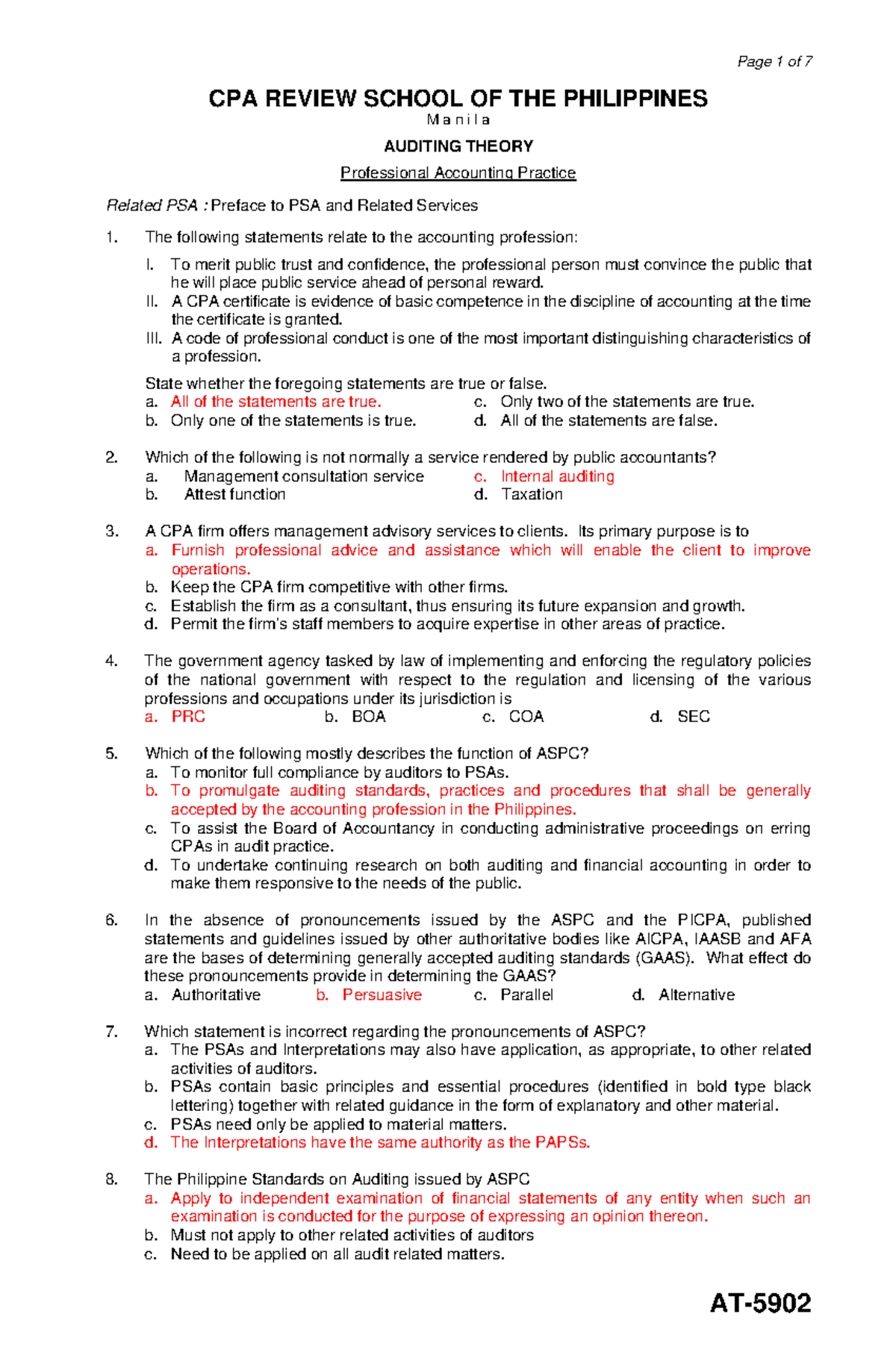 Professionalaccountingpractice notes and materials CPA REVIEW