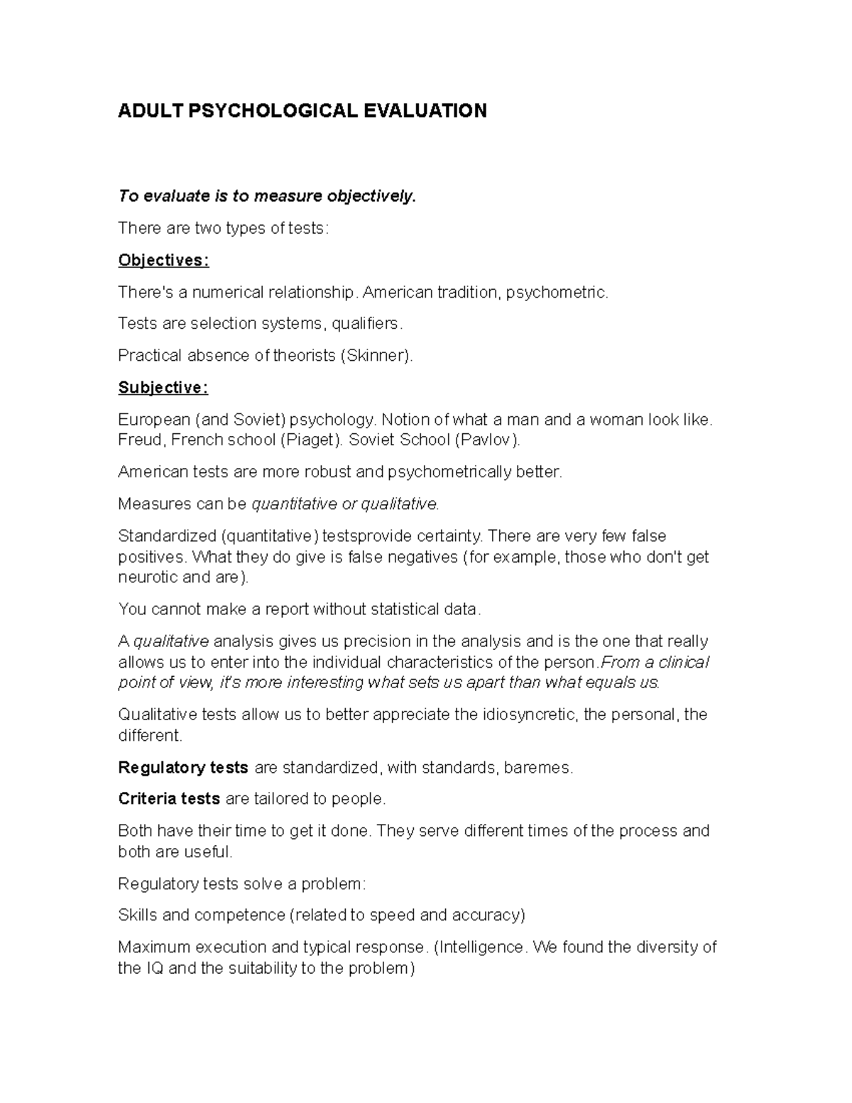 Adult psychological evaluation ADULT PSYCHOLOGICAL EVALUATION To