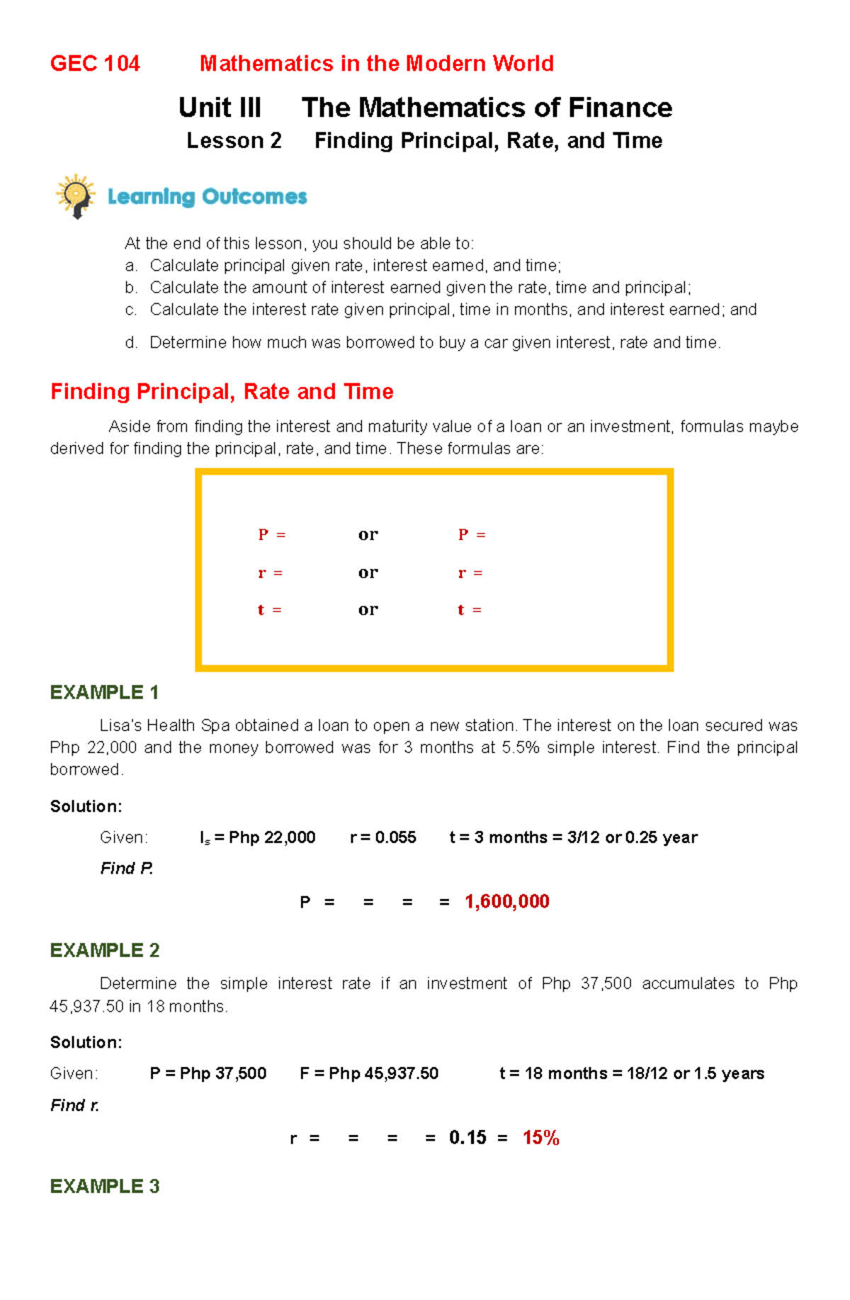 GEC 104 Week 10A - Finding Principal, Rate, and Time - GEC 104 ...