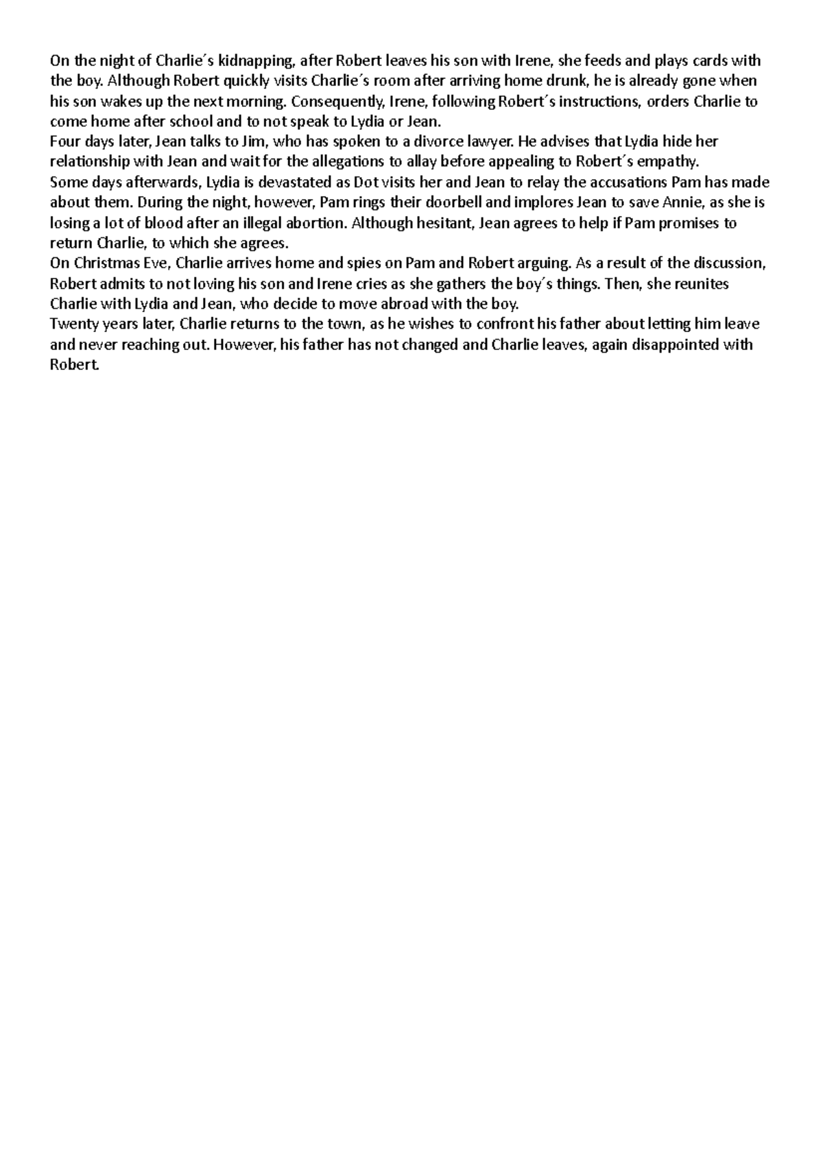 Summary chapters 35epilogue On the night of Charlie ́s kidnapping