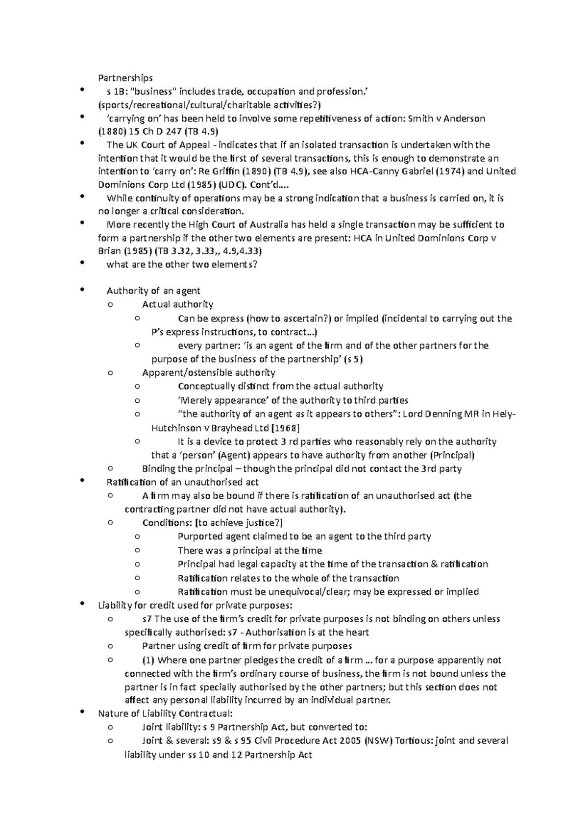 Partnerships notes - Partnerships s 1B: includes trade, occupation and ...