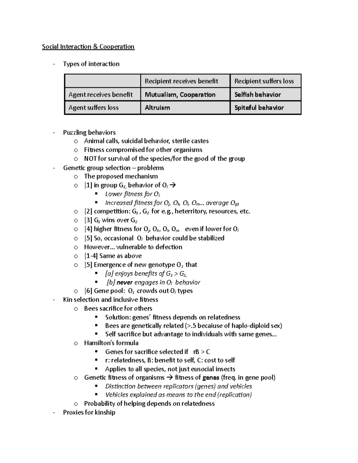 Quiz 3 Review - Social Interaction Cooperation Types of interaction ...