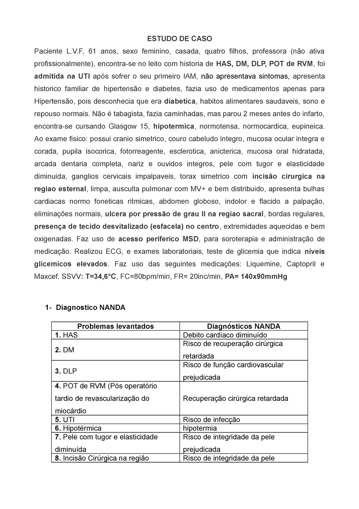 Nanda Diagnostico De Enfermagem E Anamnese E Exame Físico