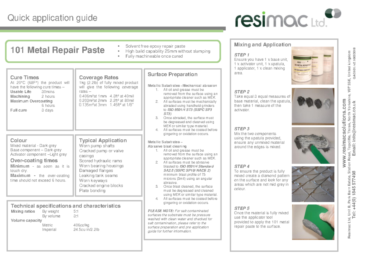 1 Resimac 101 (Application Guide, TDS & PS) [Type text] Quick