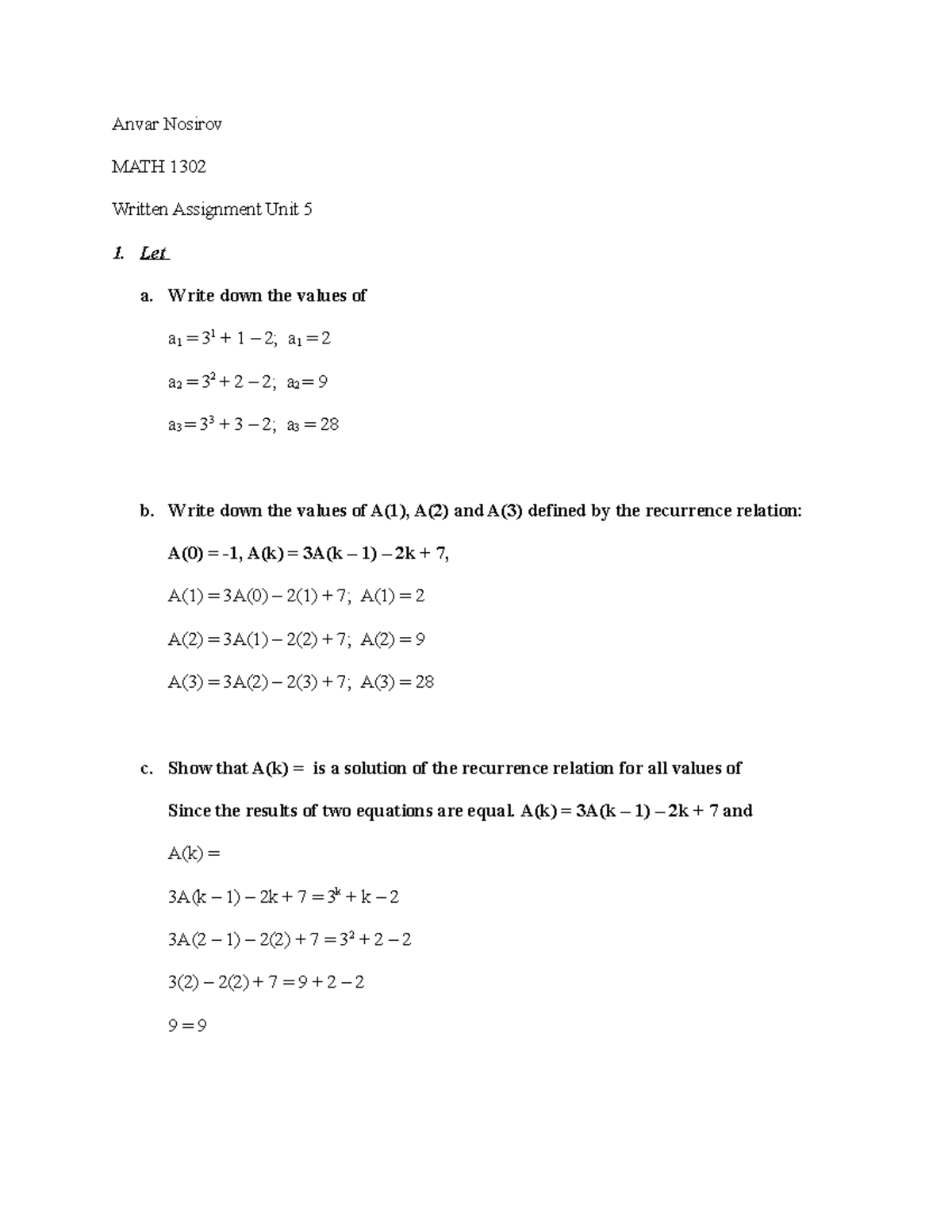 math 1302 written assignment unit 5