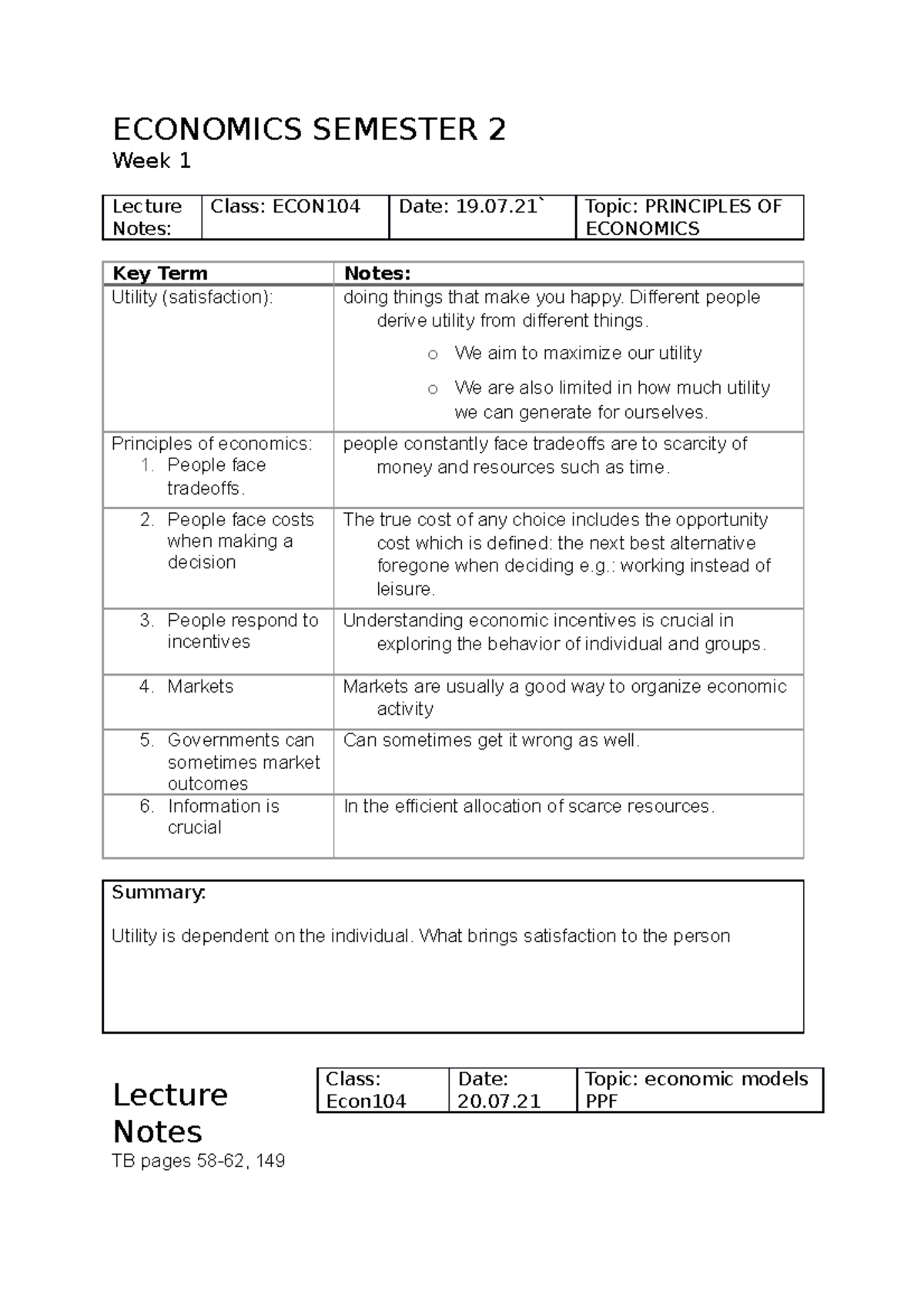 ECON104 - 104 notes - ECONOMICS SEMESTER 2 Week 1 Lecture Notes: Class ...