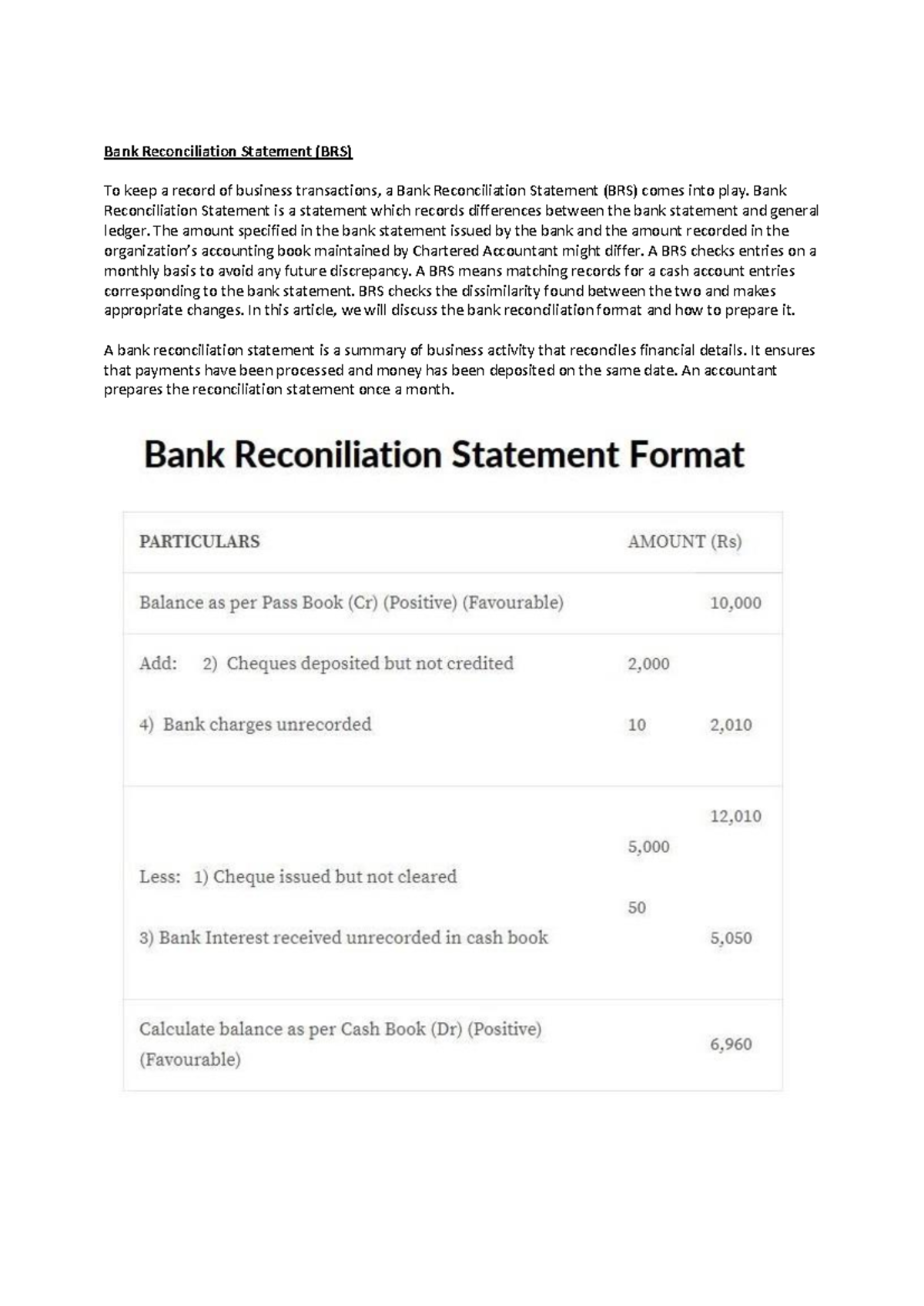 Bank Reconciliation Statement - Bank Reconciliation Statement is a ...