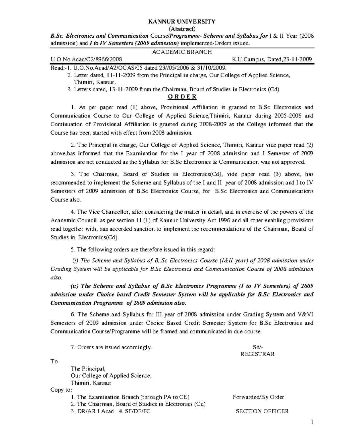 Electronics communication KANNUR UNIVERSITY (Abstract) B. Electronics