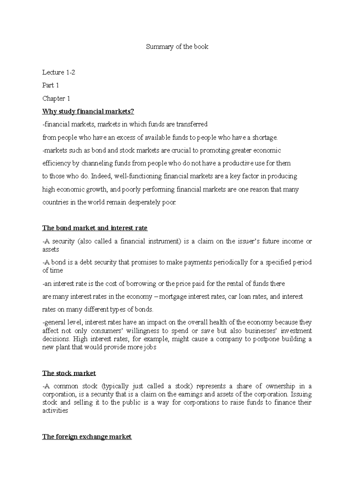 Econometrics Summary The Economics of Money Banking and Financial