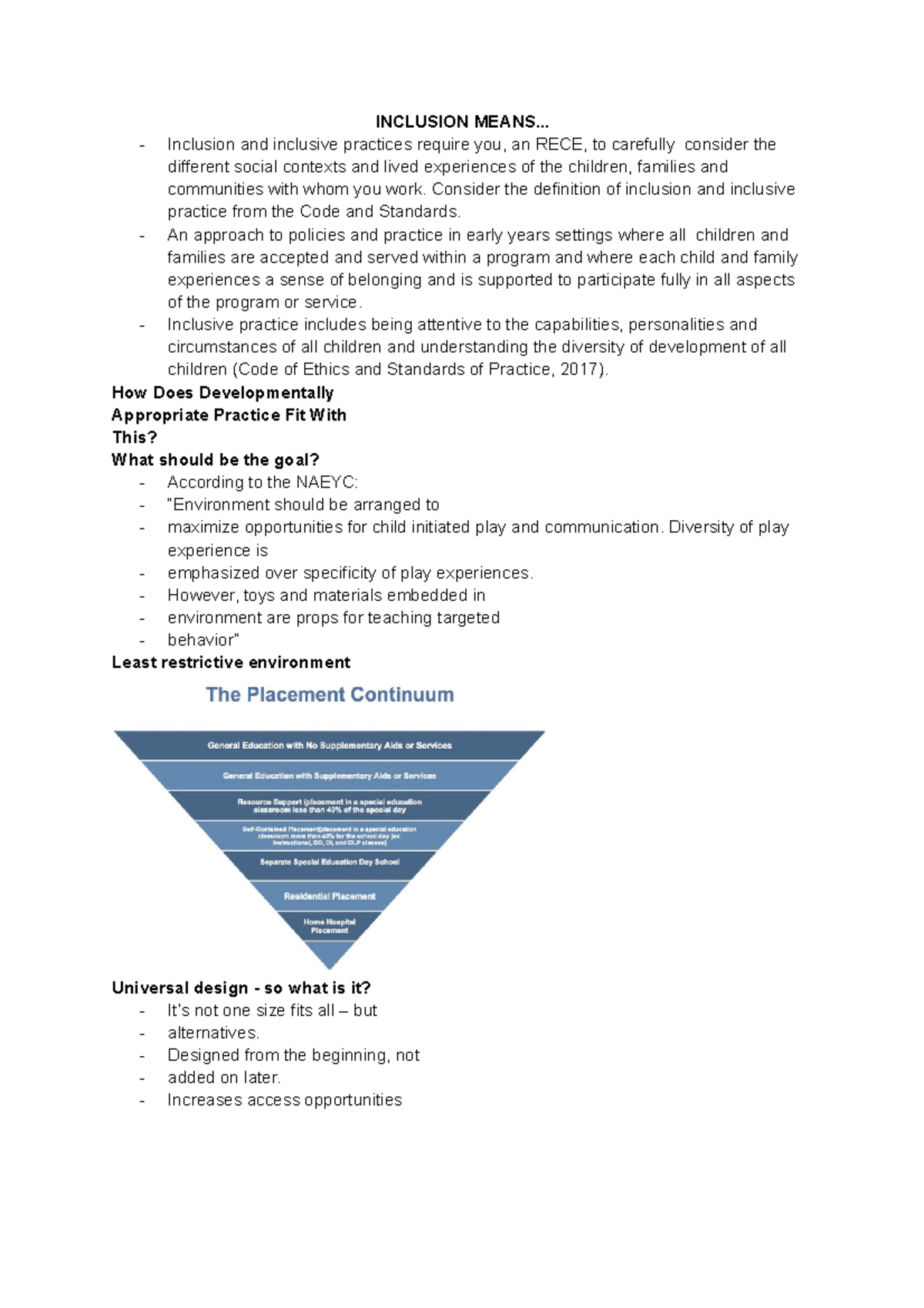 Week one - Lecture notes 1 - INCLUSION MEANS... Inclusion and inclusive ...